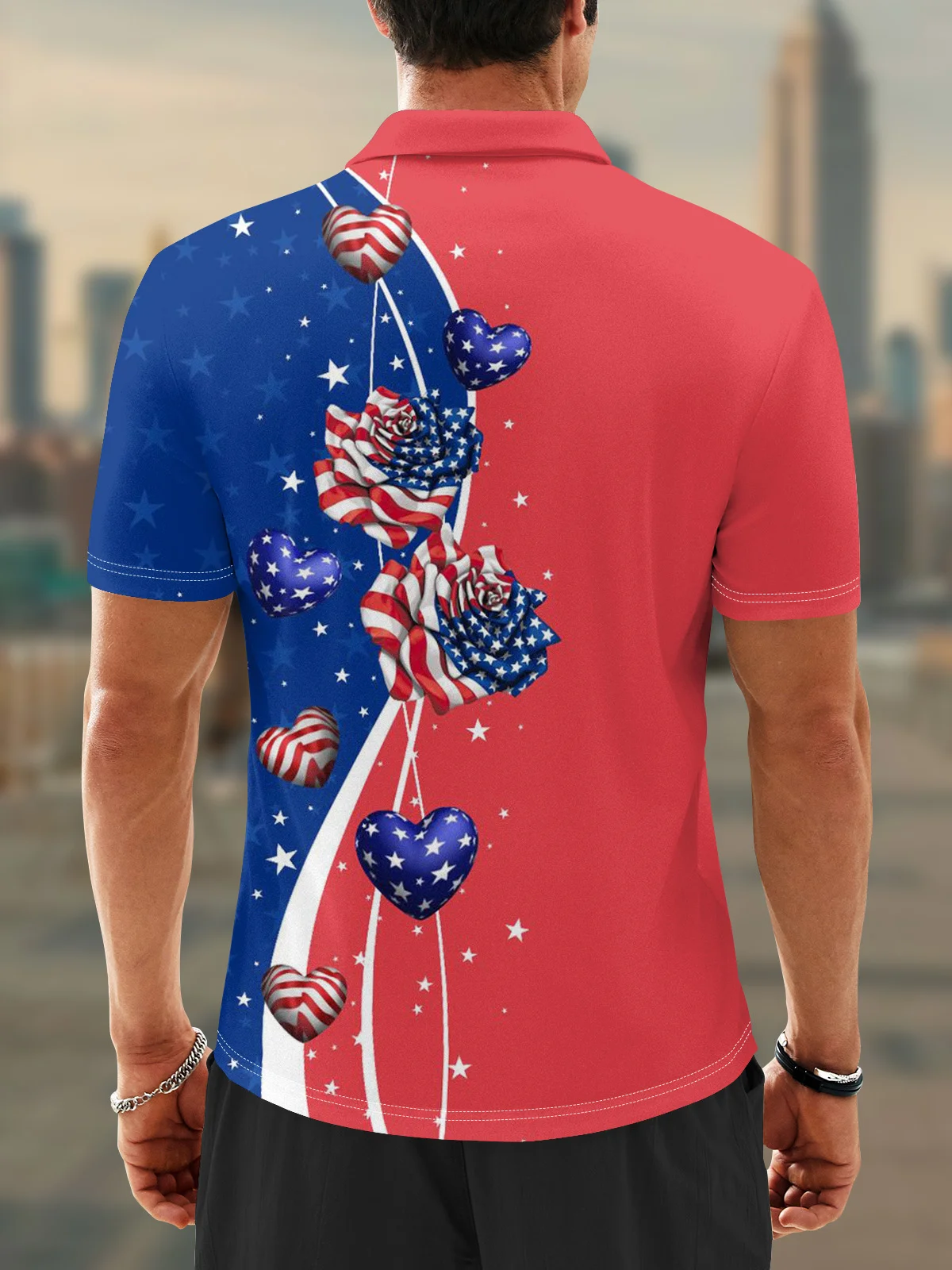 Moisture Wicking Independence Day American Flag Stars Golf Polo