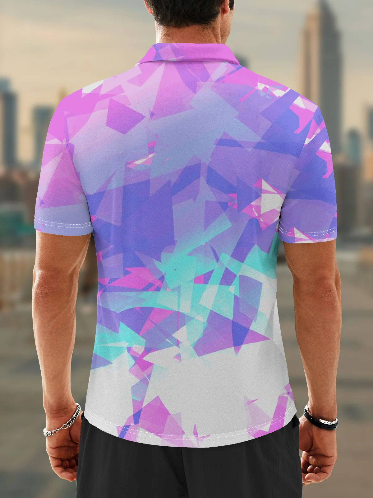 Moisture Wicking Artistic Geometric Color Blocks Golf Polo