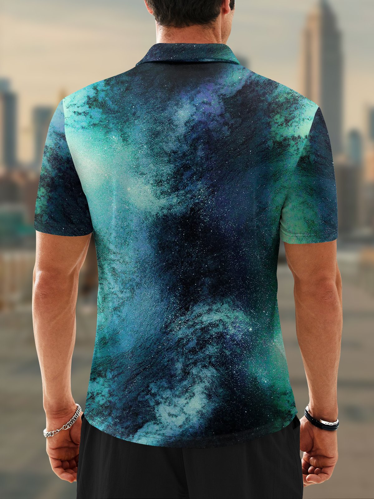 Moisture Wicking Gradient Color Abstract Stripes Short Sleeve Golf Polo