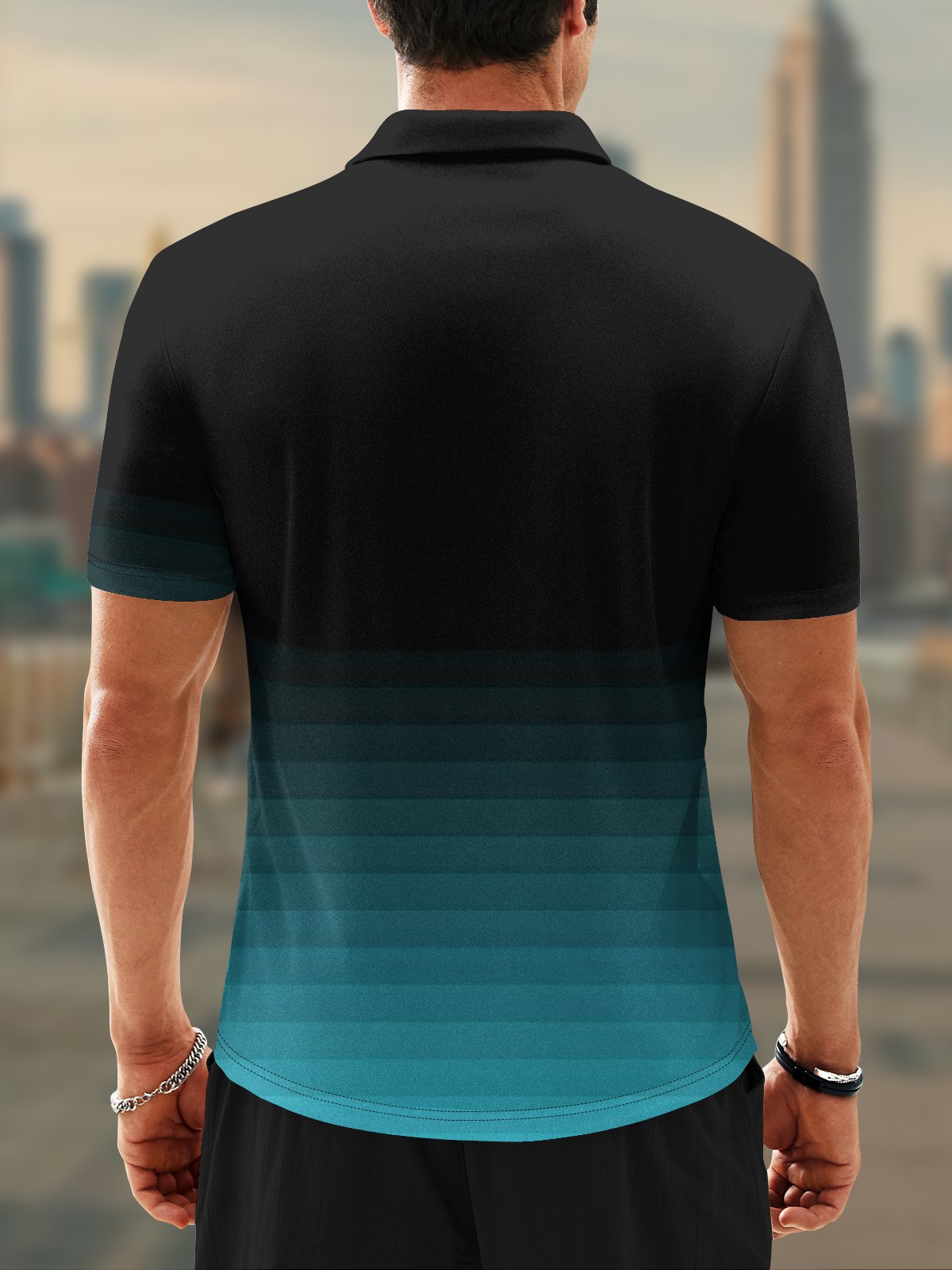 Moisture-Wicking 3D Gradient Abstract Geometric Short Sleeve Golf Polo