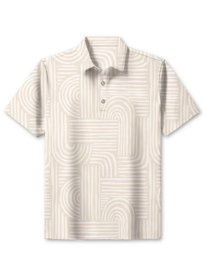 Hawaiian Casual Geometric Texture Painting Art Buttons Large Size Long Polyester Polo Shirt