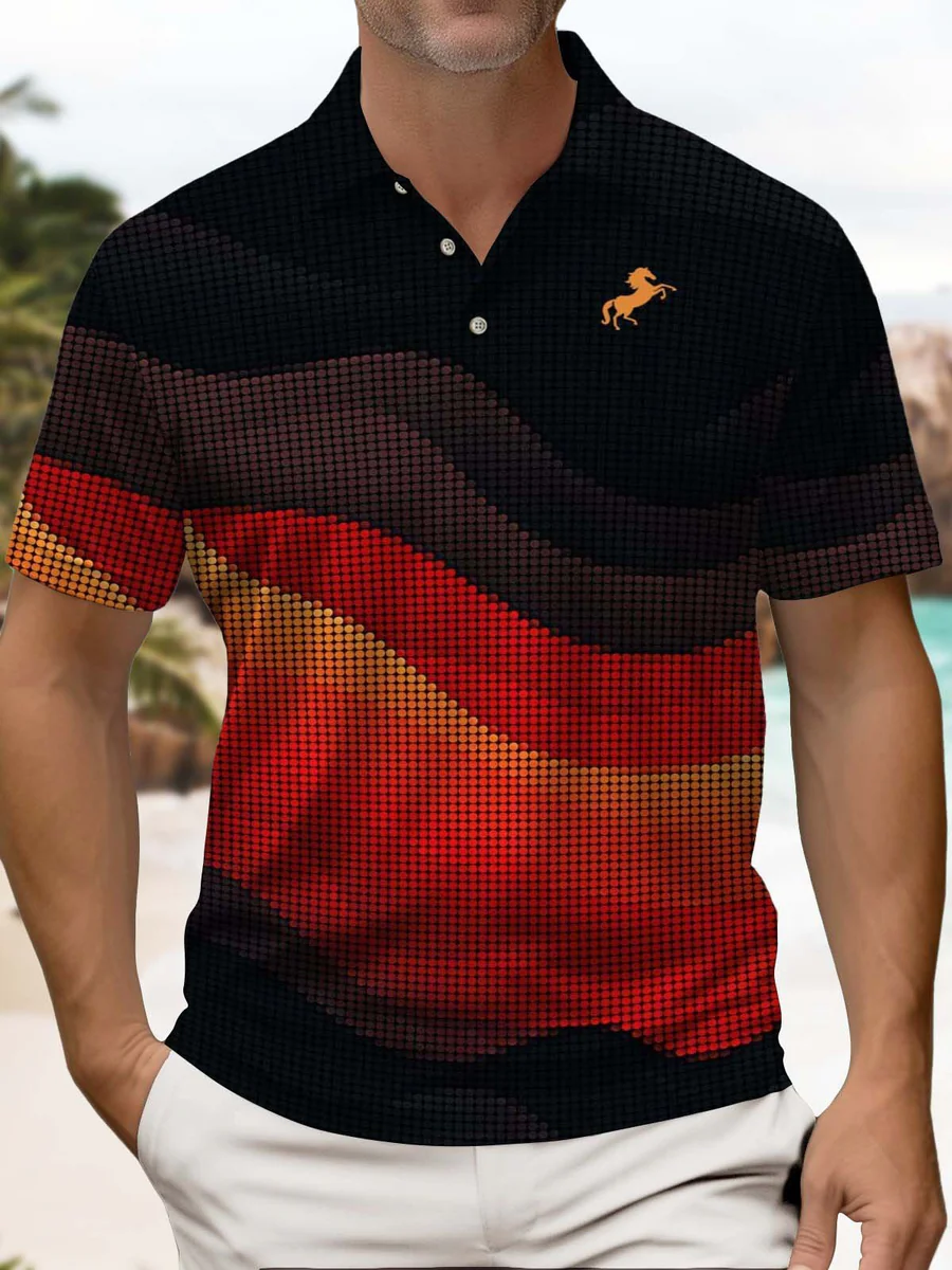 Casual Abstract Print Art Stretch Men's Short Sleeve Polo