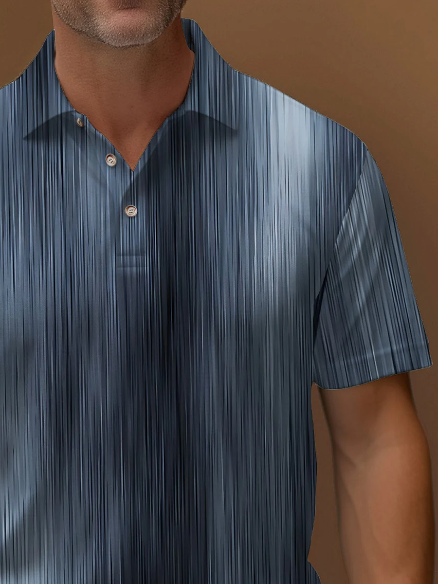 Retro Textured Men's Polo Shirt Stretch Comfort Basic Short Sleeve Polo Shirt