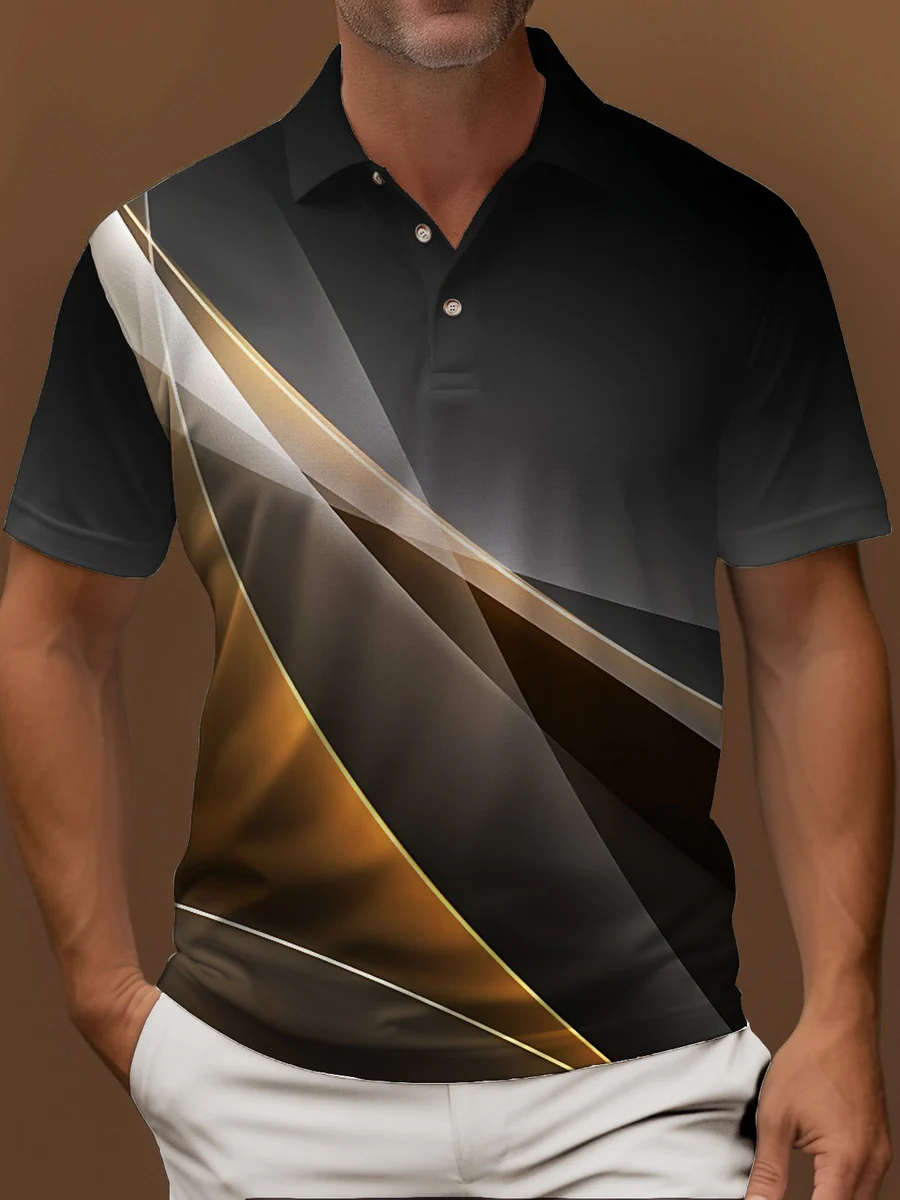 Retro Texture Men's Polo Shirt Gradient Aurora Art Stretch Comfort Basic Short Sleeve Polo Shirt