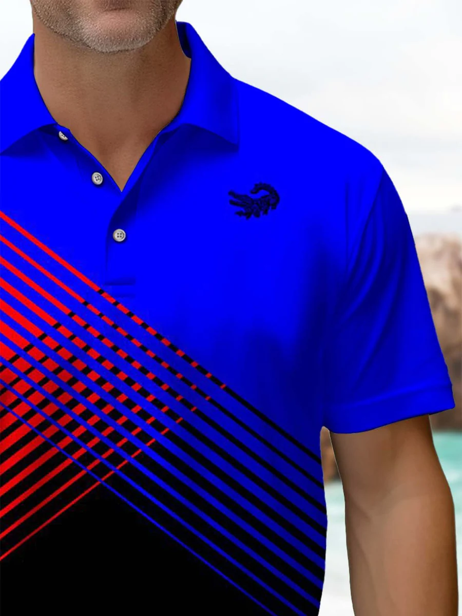 Casual Stripe Crocodile Print Art Stretch Men's Short Sleeve Polo