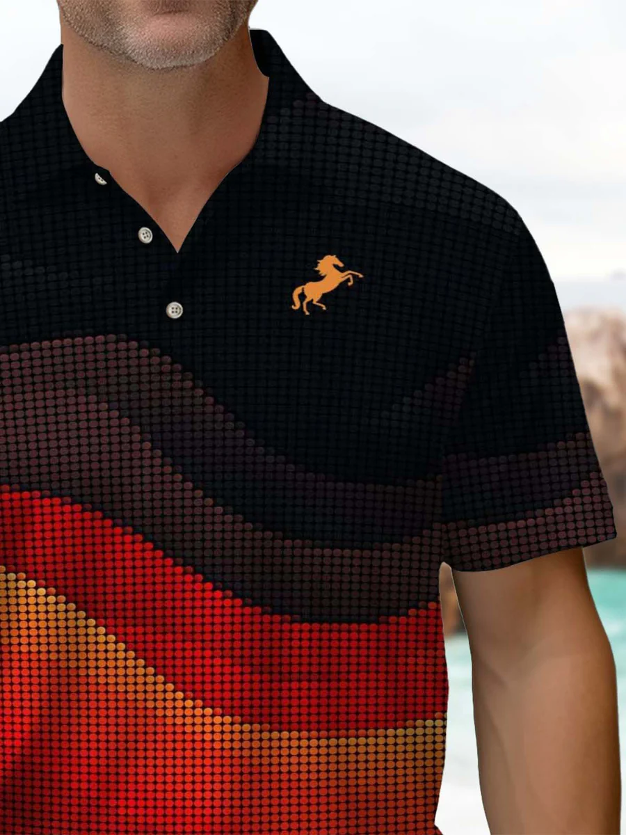 Casual Abstract Print Art Stretch Men's Short Sleeve Polo