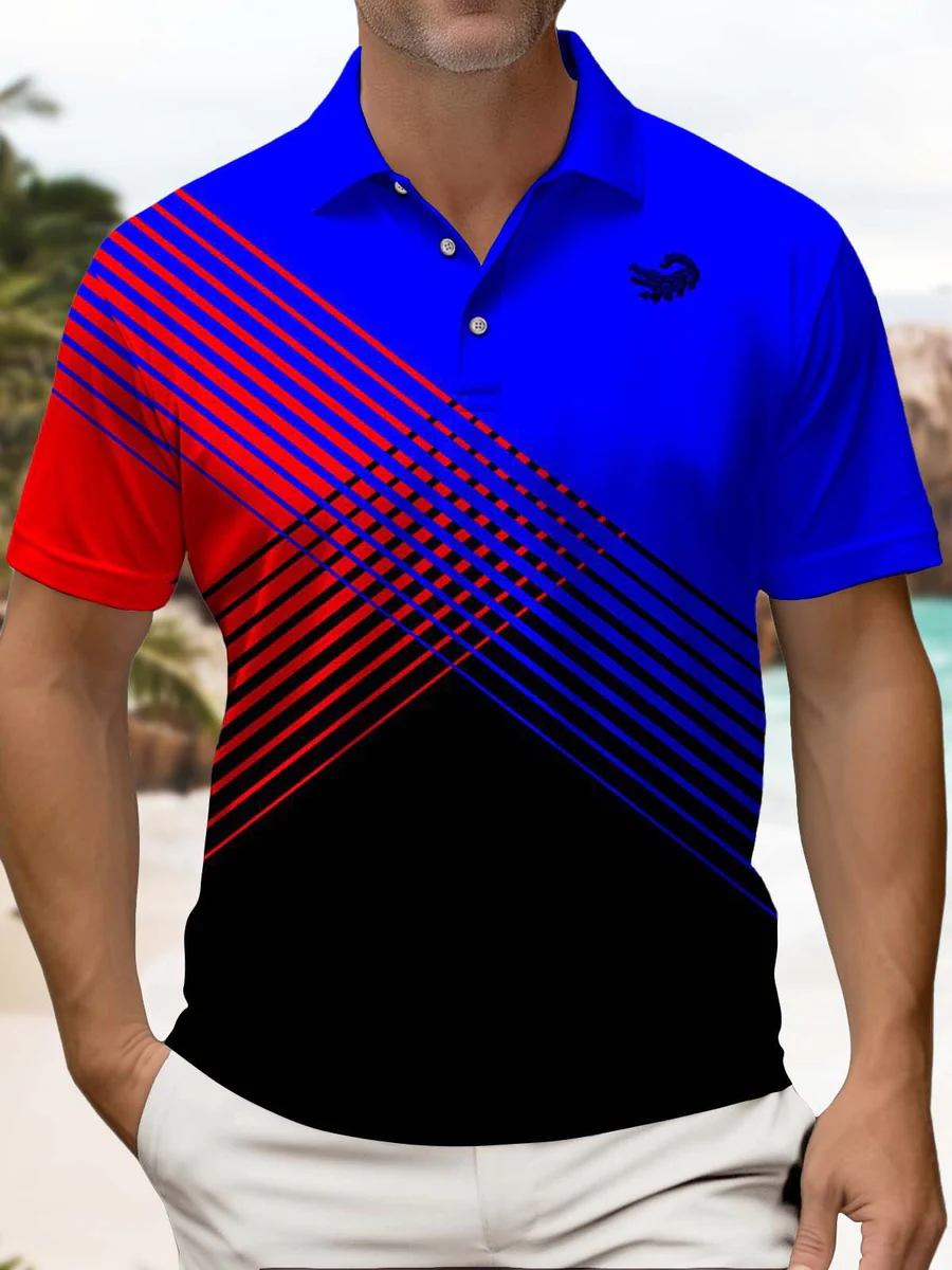 Casual Stripe Crocodile Print Art Stretch Men's Short Sleeve Polo