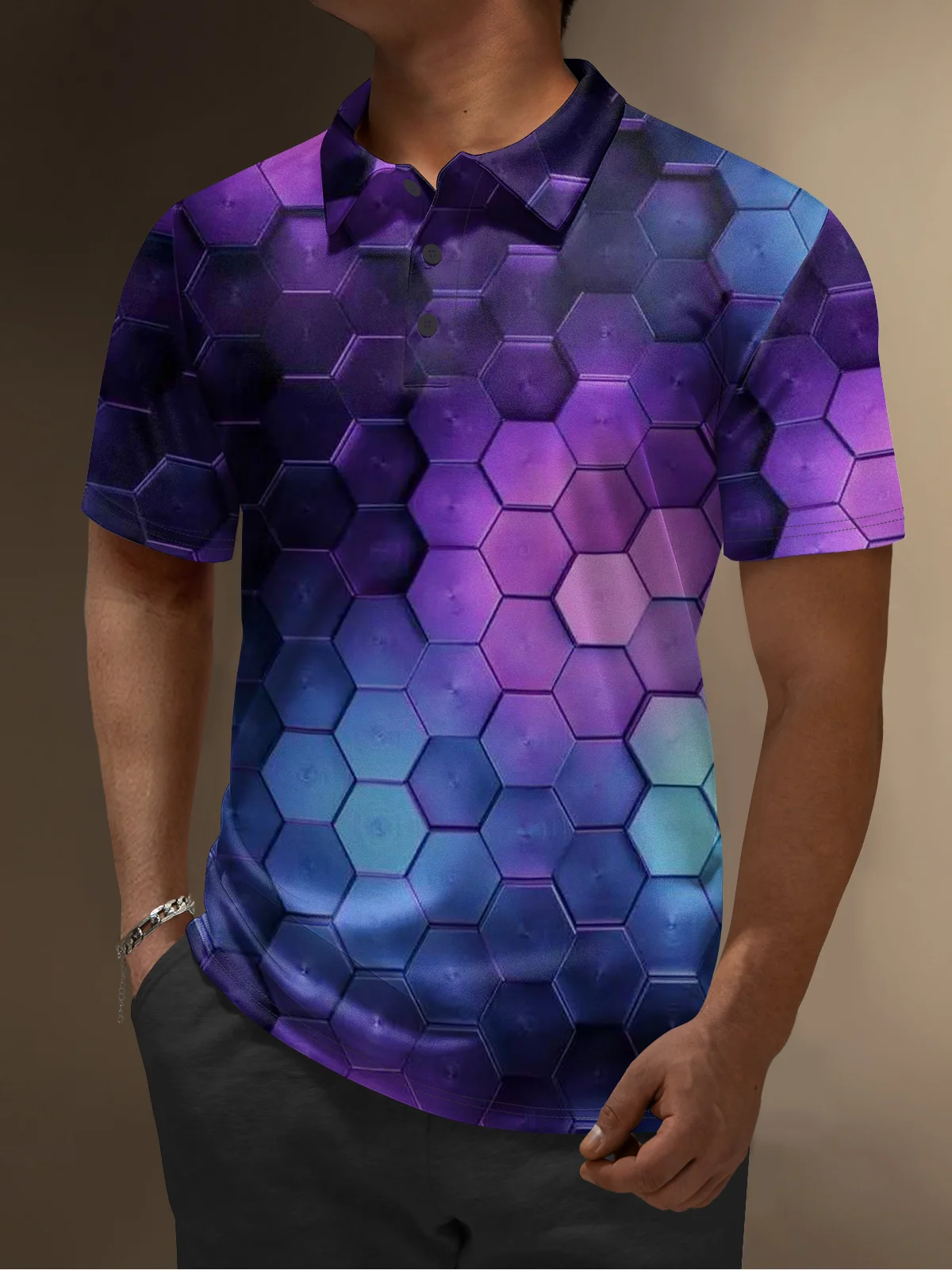 Moisture Wicking Golf Polo 3D Gradient Color Abstract Geometry