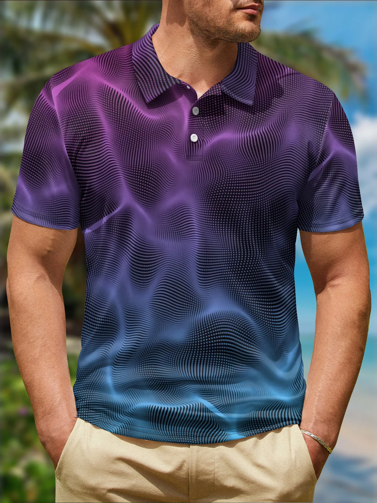 Gradient 3D Abstract Polka Dot Short Sleeve Polo Shirt