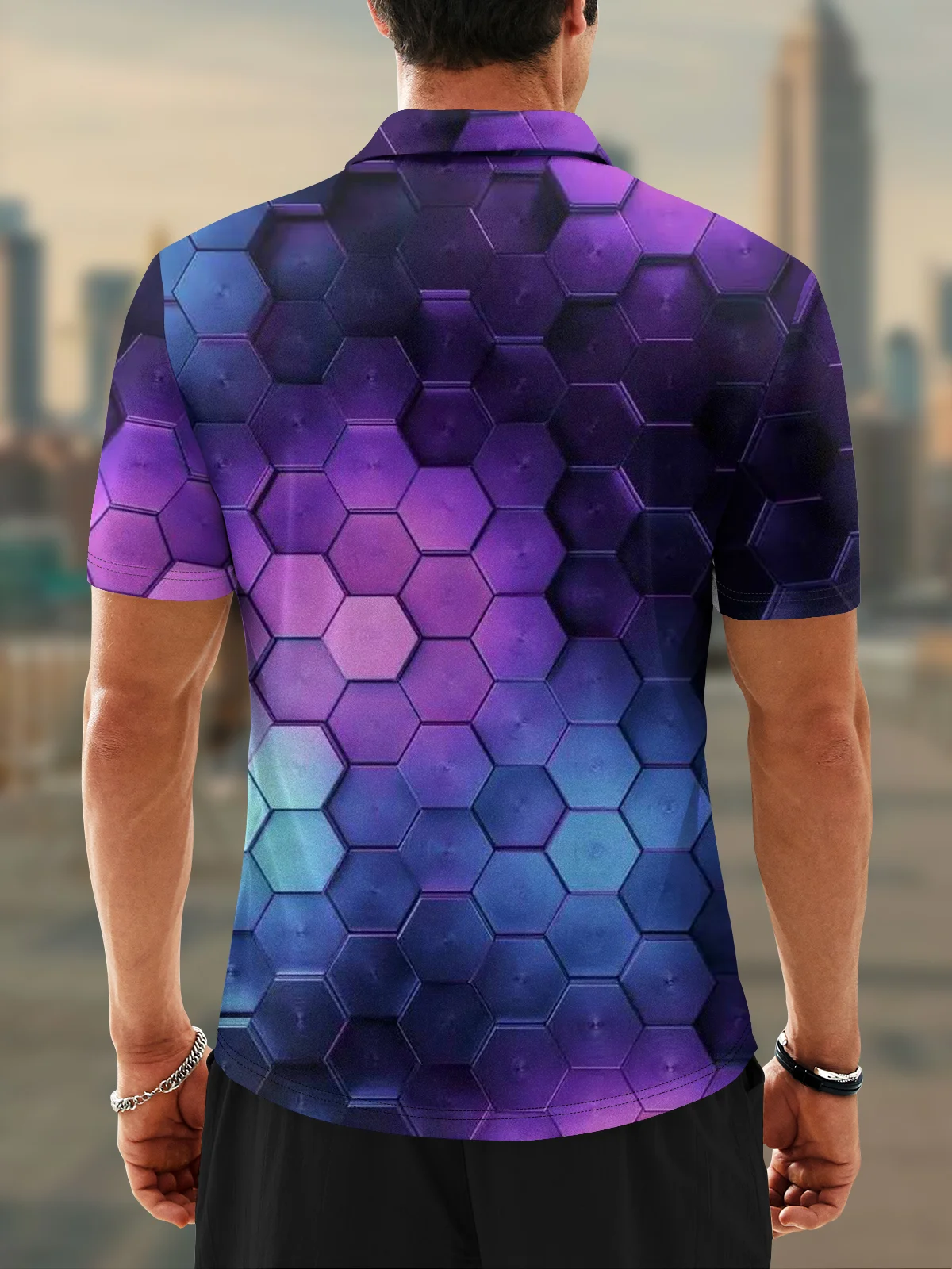 Moisture Wicking Golf Polo 3D Gradient Color Abstract Geometry