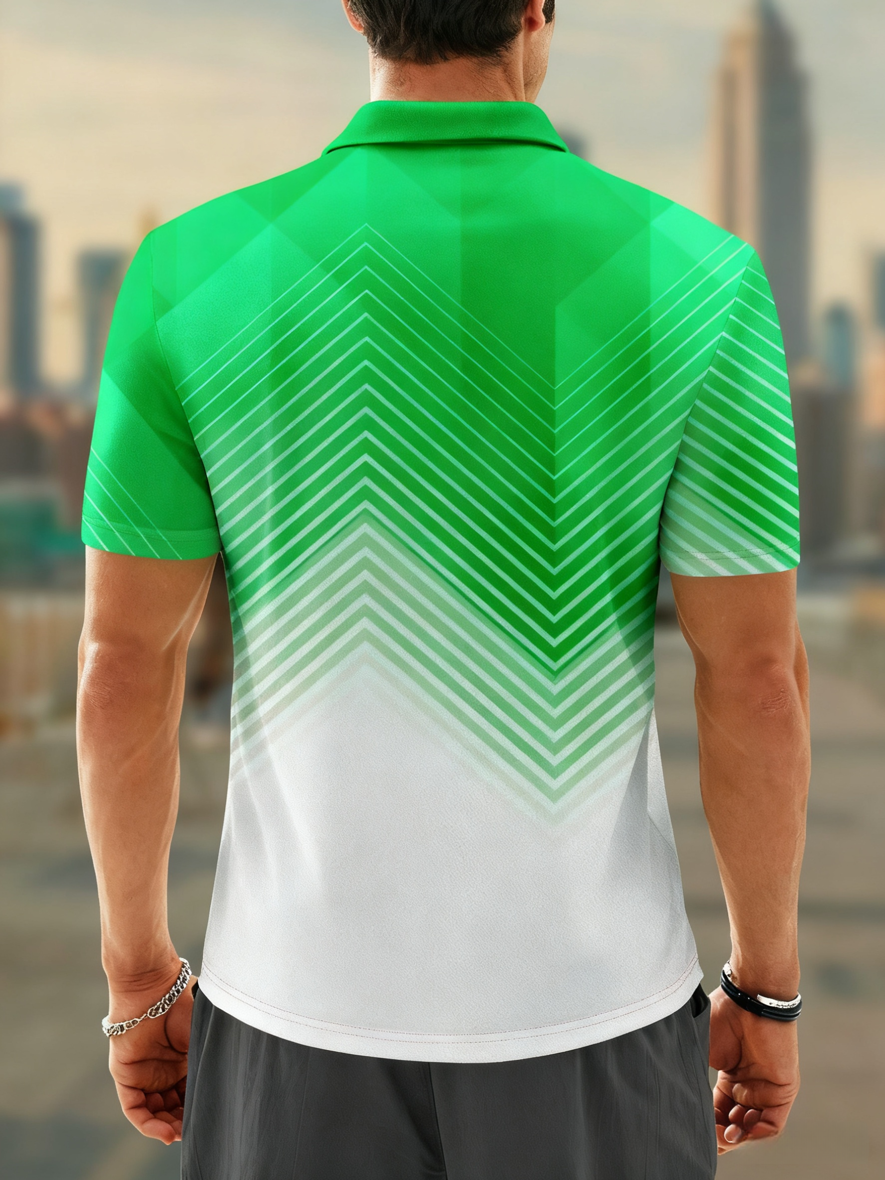 Moisture Wicking Golf Polo 3D Gradient Color Abstract Geometry
