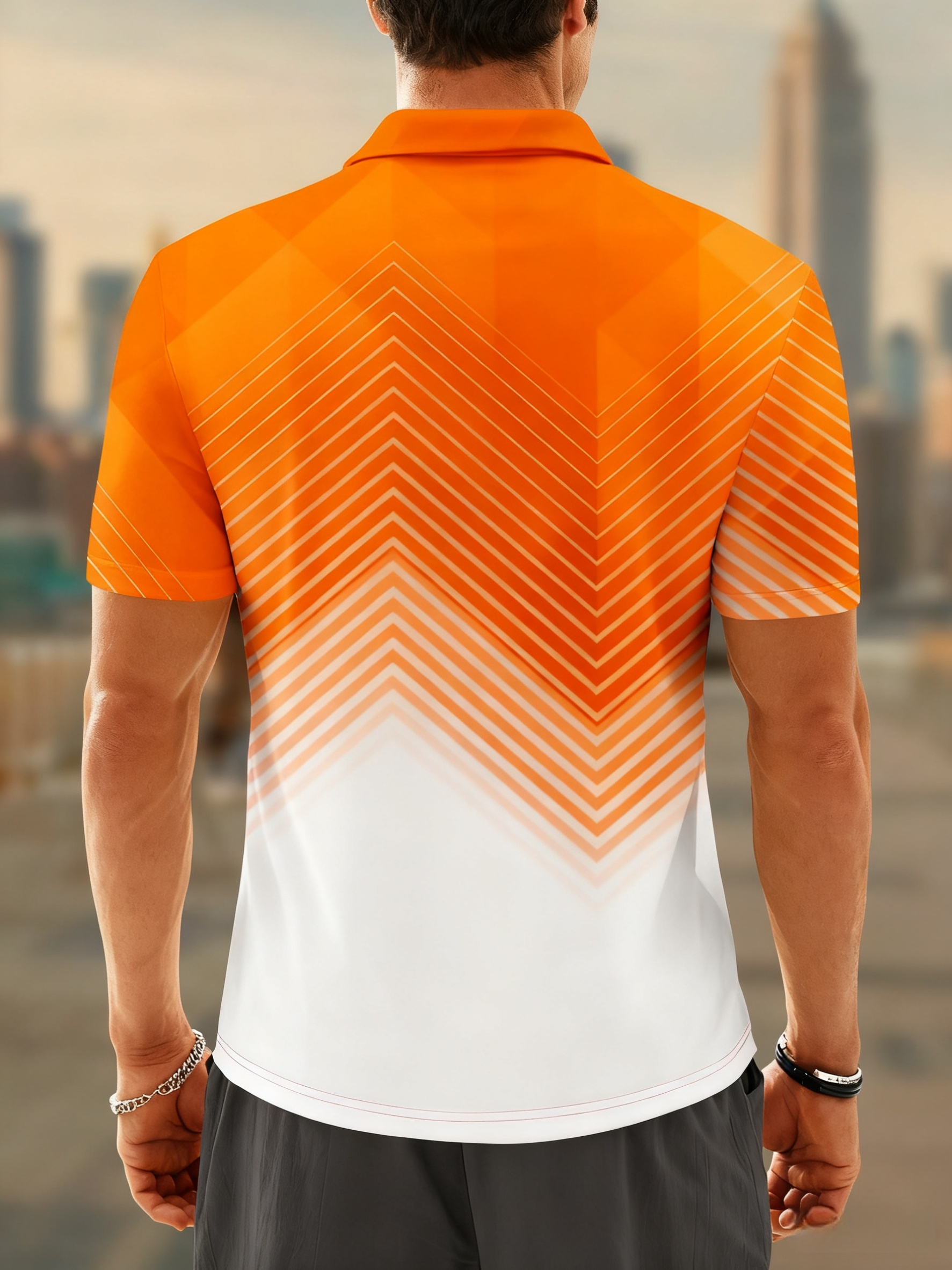 Moisture Wicking Golf Polo 3D Gradient Color Abstract Geometry