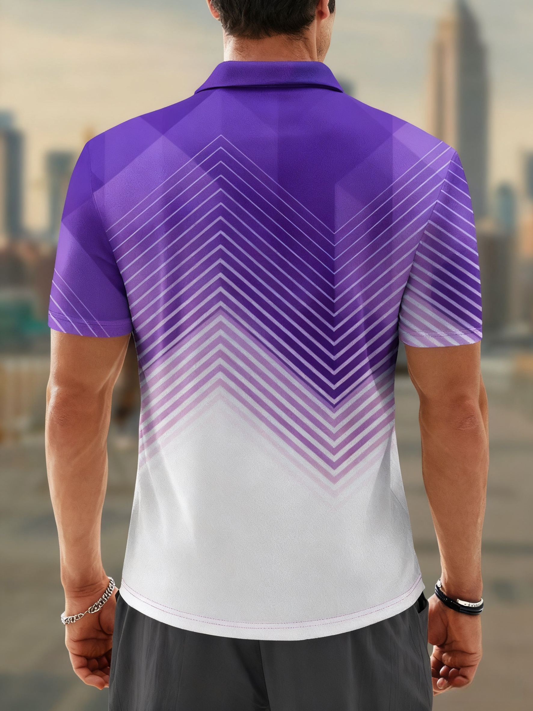 Moisture Wicking Golf Polo 3D Gradient Color Abstract Geometry