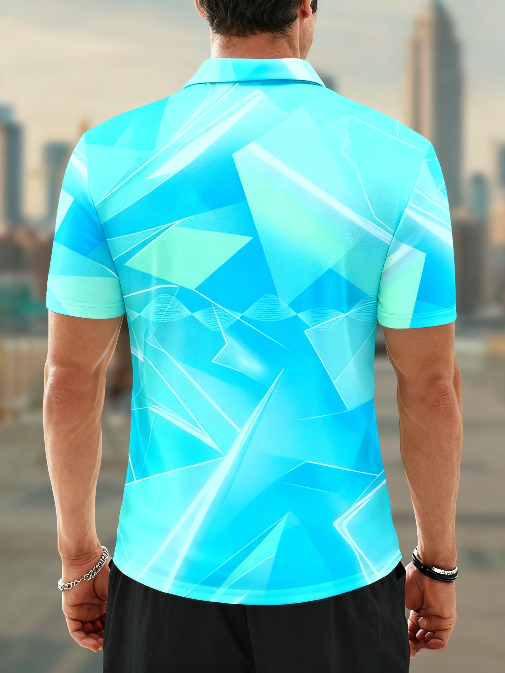 Moisture Wicking Golf Polo 3D Gradient Color Abstract Geometry Polo