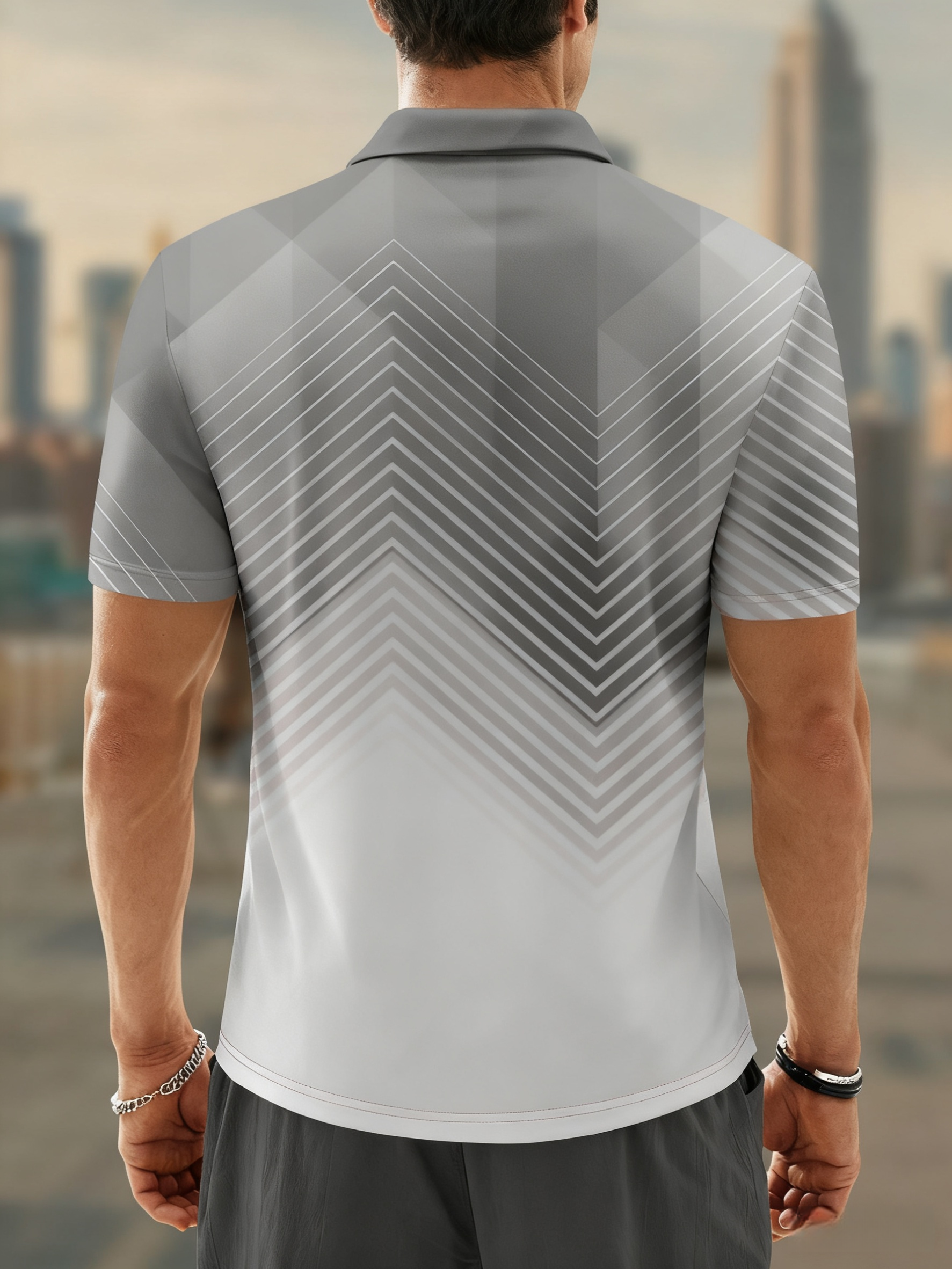 Moisture Wicking Golf Polo 3D Gradient Color Abstract Geometry