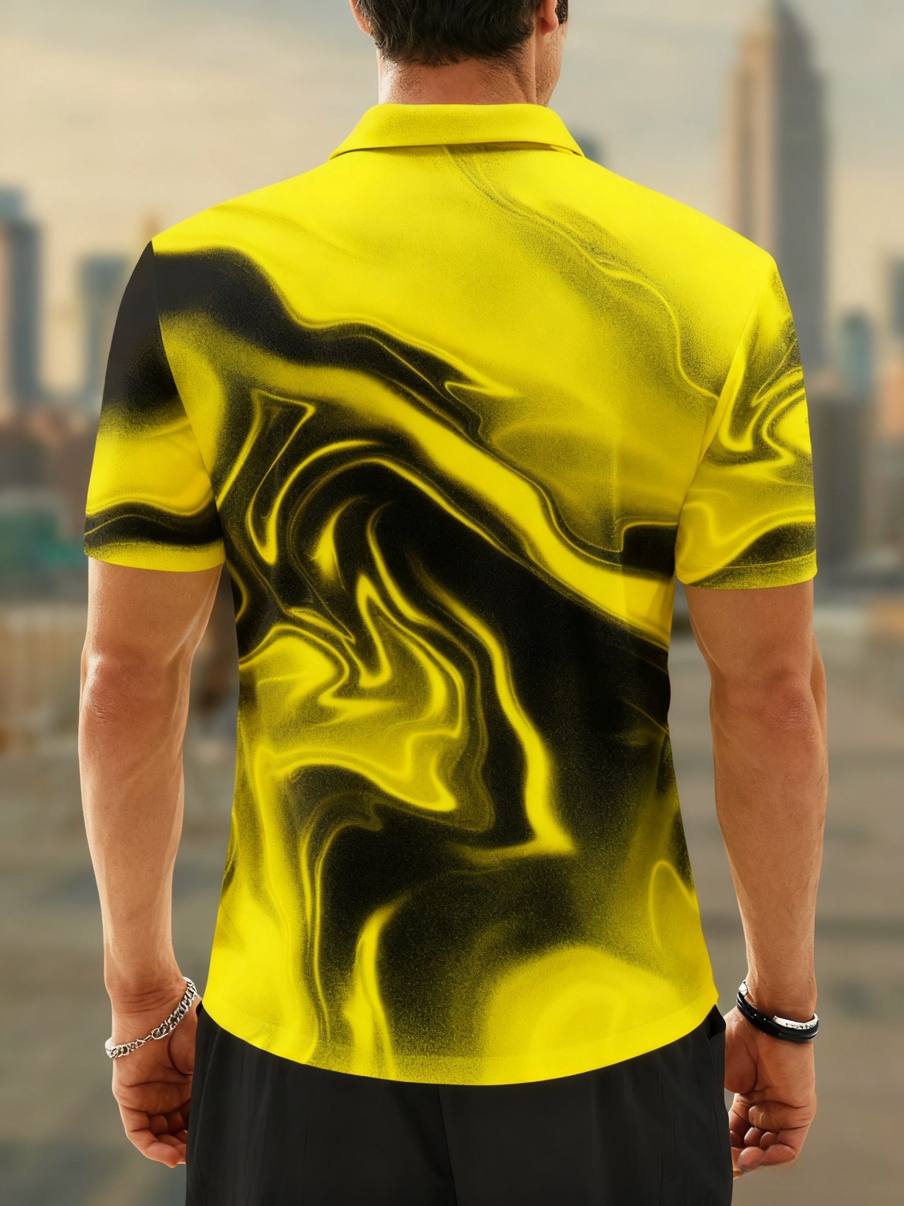 Moisture Wicking Golf Polo 3D Gradient Abstract Stripes Polo