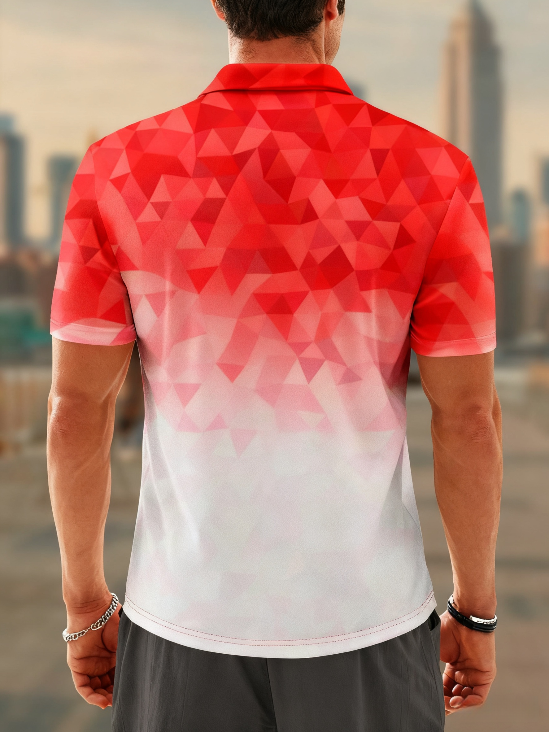 Moisture Wicking Golf Polo 3D Gradient Color Abstract Geometry
