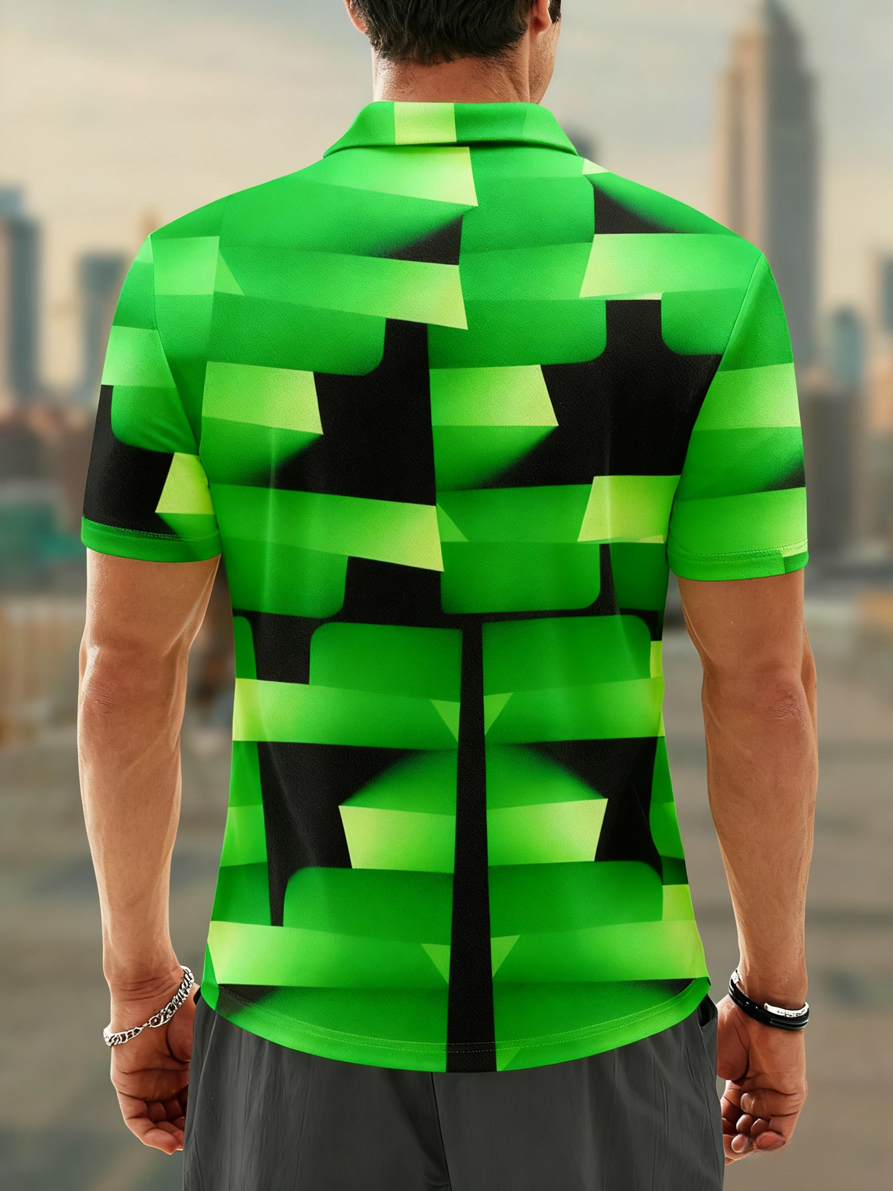 Moisture Wicking Golf Polo 3D Gradient Color Abstract Geometry