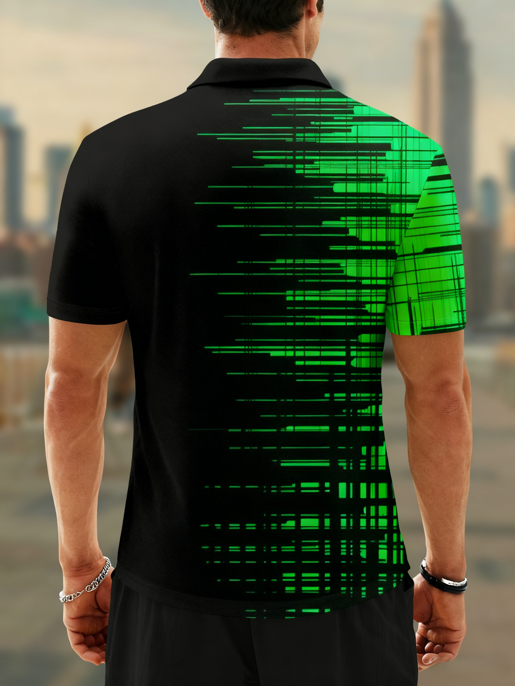 Moisture Wicking Golf Polo 3D Gradient Abstract Stripes Polo