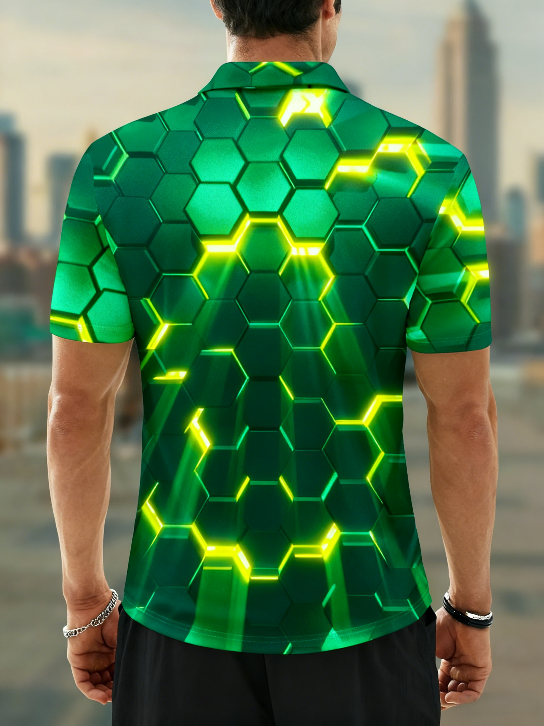 Moisture-wicking Golf Polo 3D Gradient Color Abstract Geometric Polo