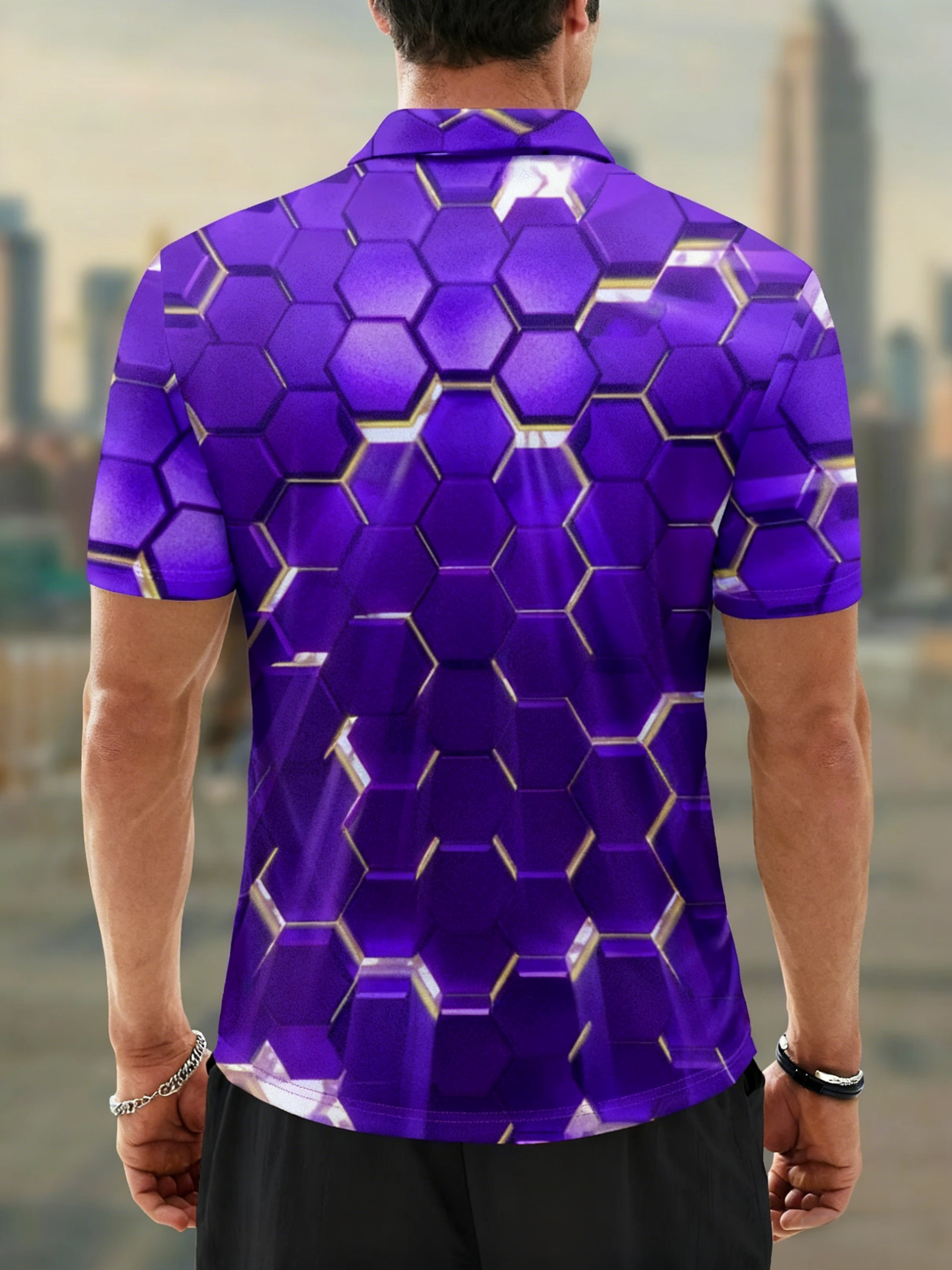 Moisture-wicking Golf Polo 3D Gradient Color Abstract Geometric Polo