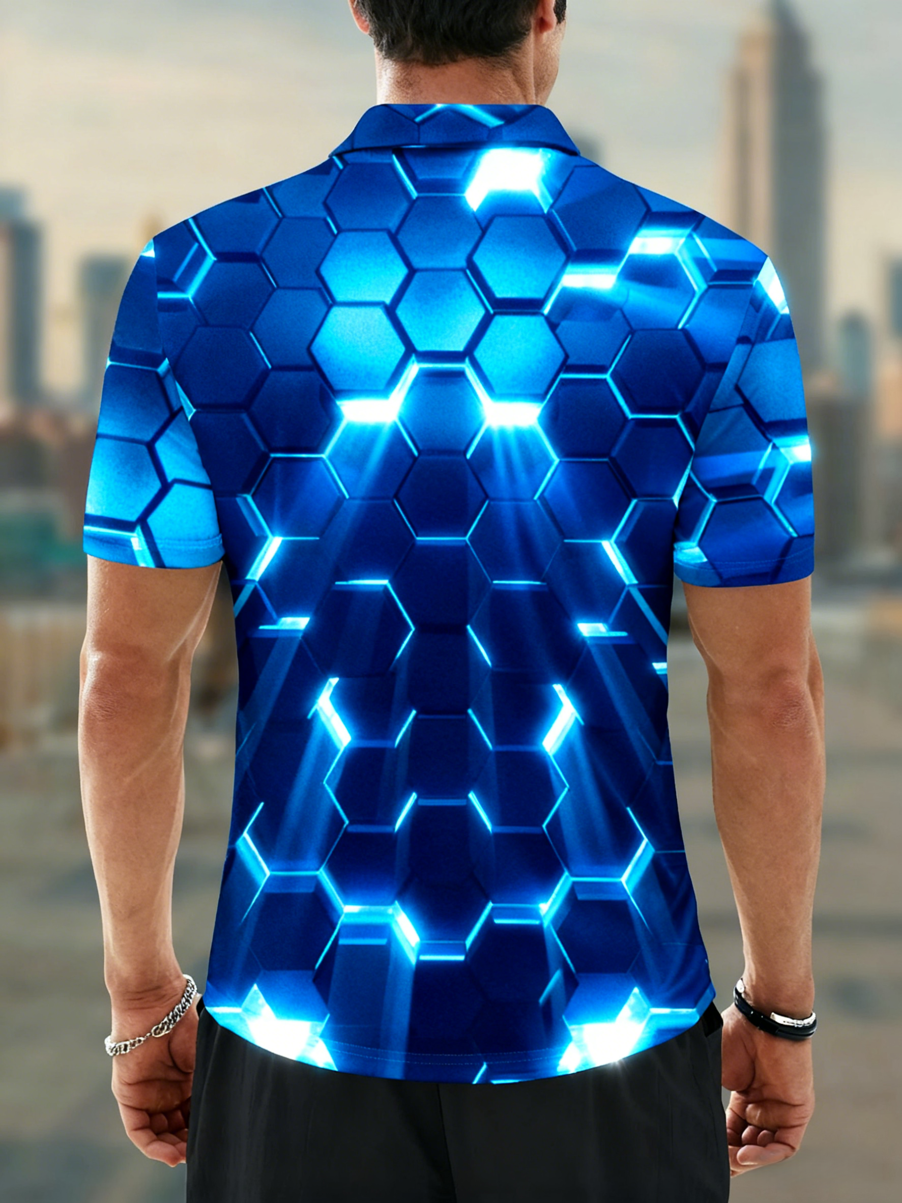 Moisture-wicking Golf Polo 3D Gradient Color Abstract Geometric Polo