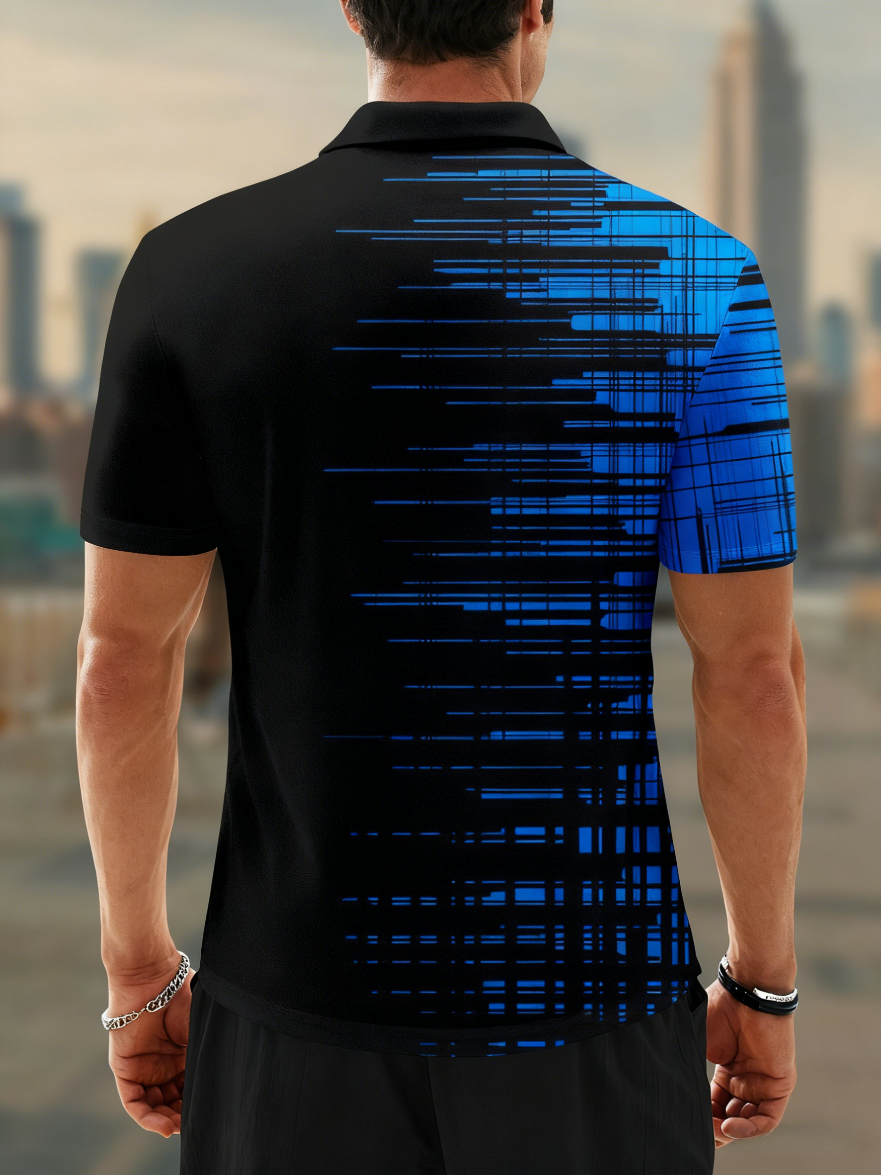 Moisture Wicking Golf Polo 3D Gradient Abstract Stripes Polo