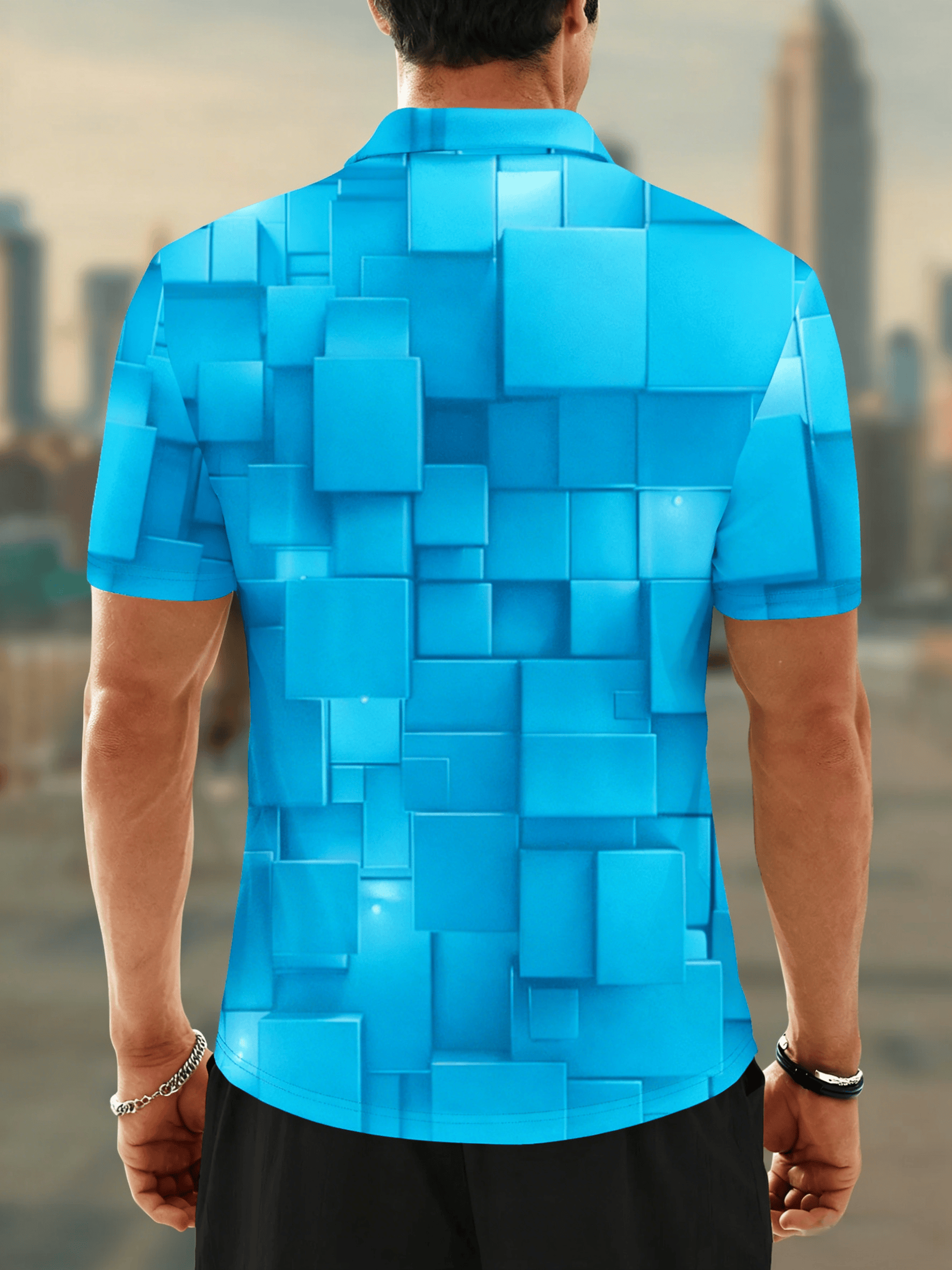Moisture Wicking Golf Polo 3D Gradient Color Abstract Geometric