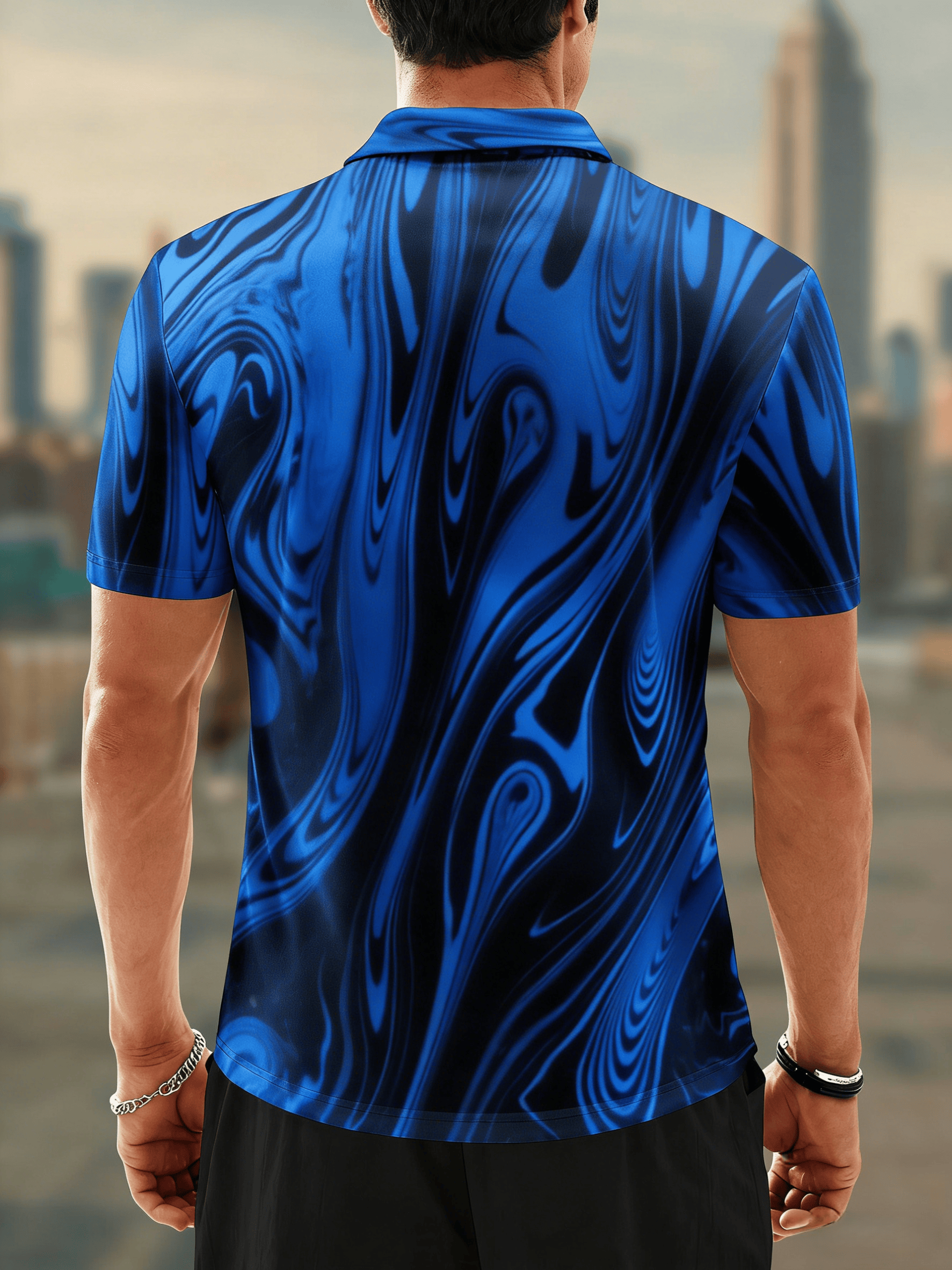 Moisture Wicking Golf Polo 3D Gradient Abstract Stripes