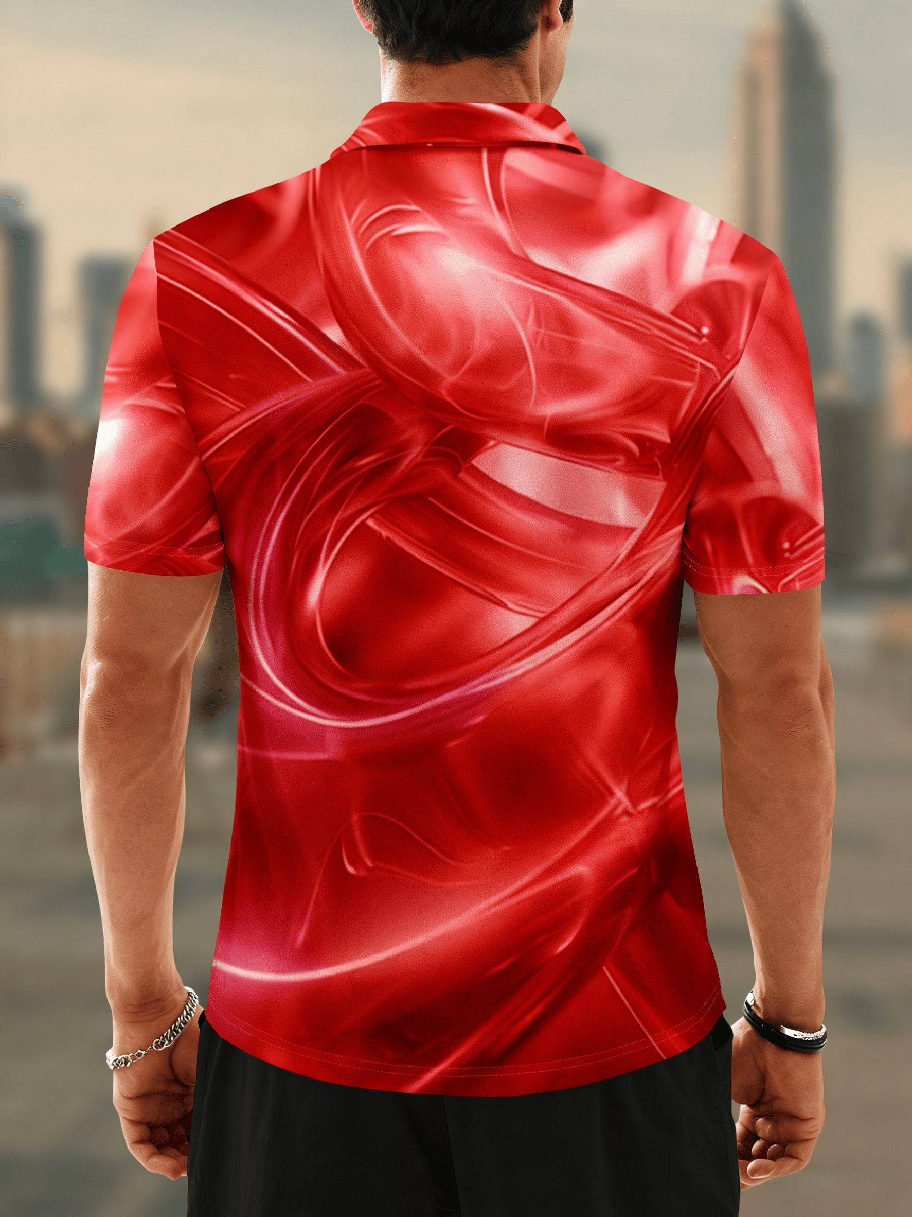 Moisture Wicking Golf Polo 3D Gradient Color Abstract Stripes