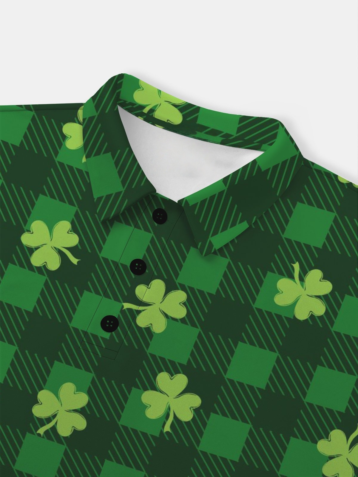 Moisture Wicking, St. Patrick's Day Shamrock Checkered Long Sleeve Golf Polo