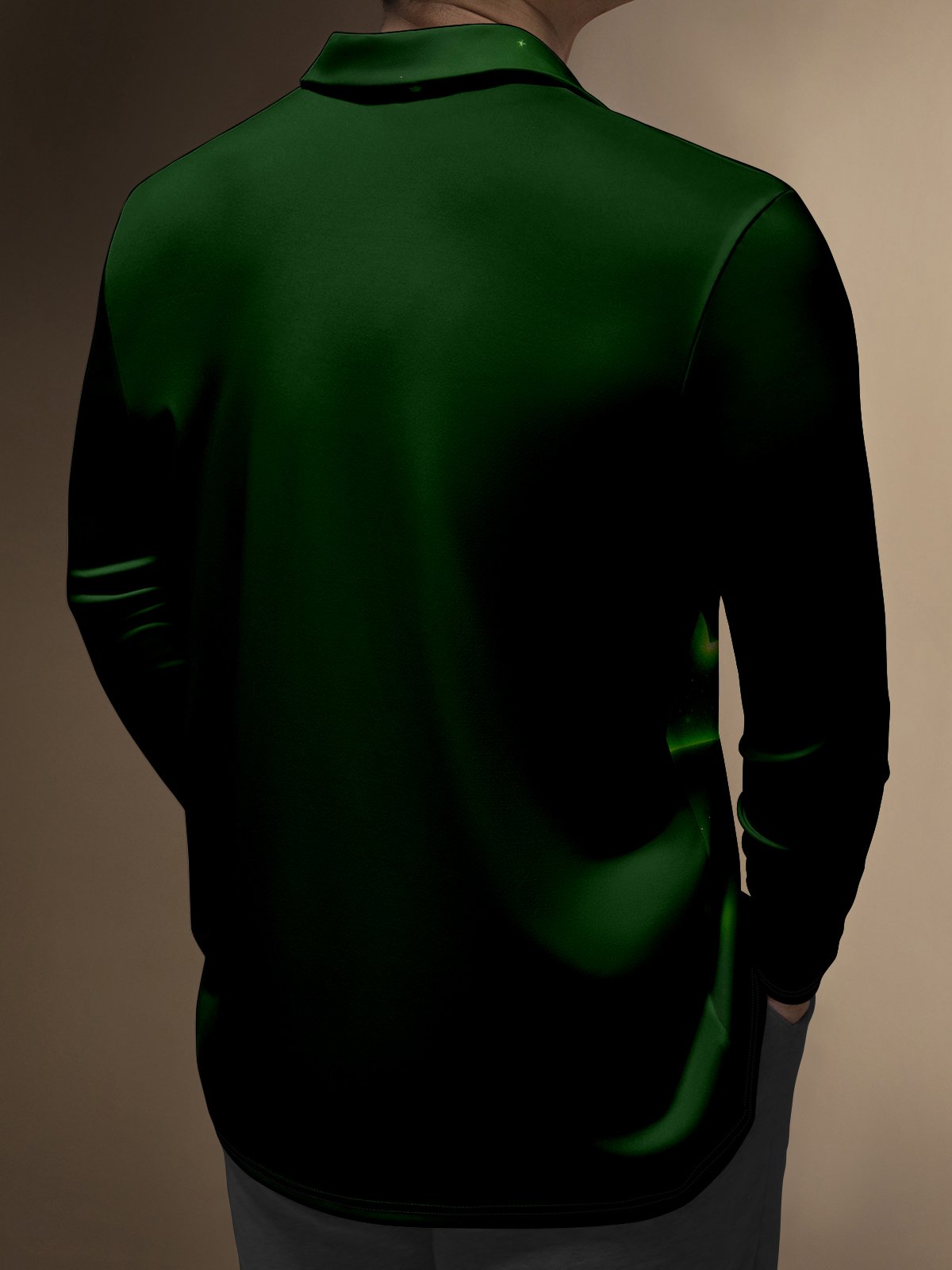 Moisture Wicking St. Patrick's Day Four-Leaf Clover Gradient Colors Heart Long Sleeve Golf Polo