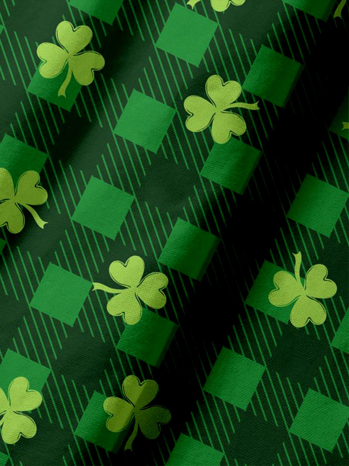 Moisture Wicking, St. Patrick's Day Shamrock Checkered Long Sleeve Golf Polo