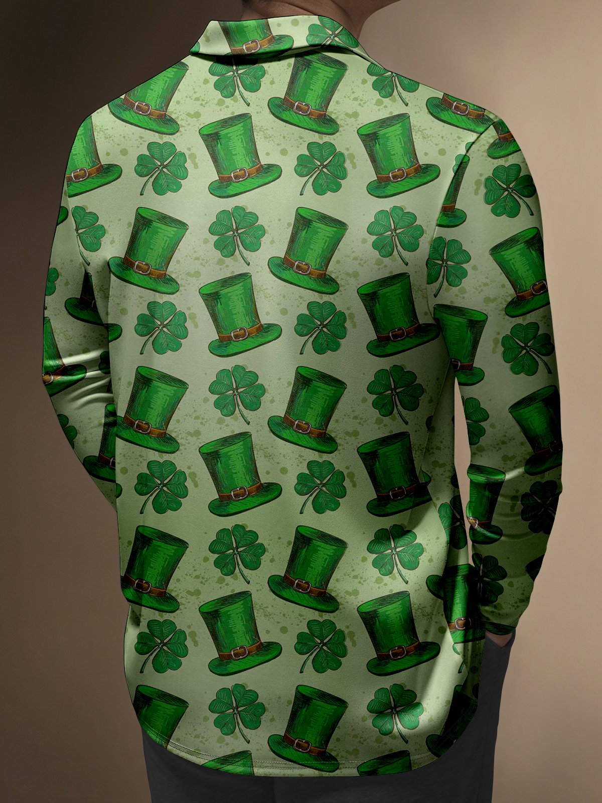 Moisture Wicking St. Patrick's Day Four-Leaf Clover Gradient Long Sleeve Golf Polo