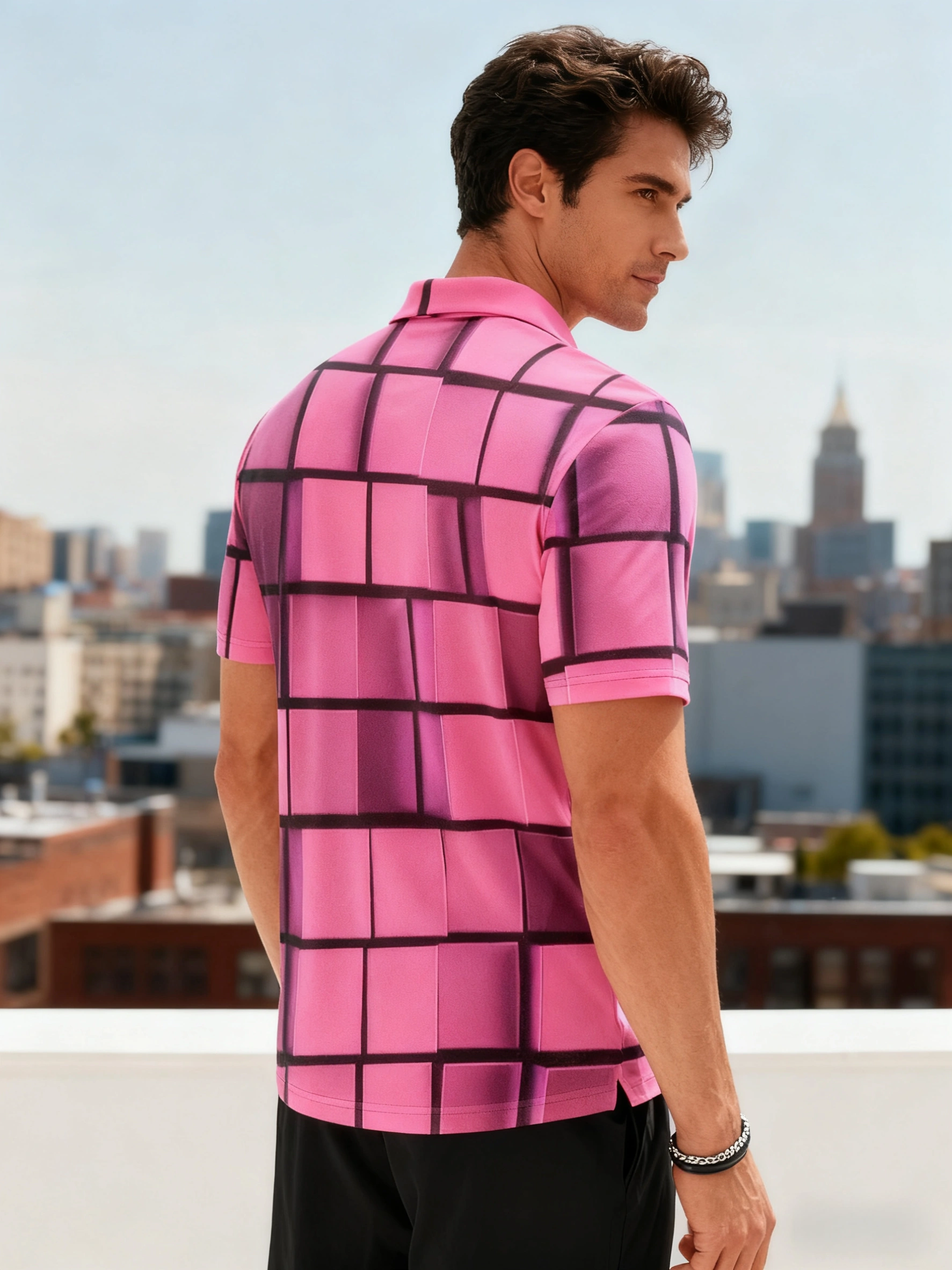 Moisture Wicking Golf Polo 3D Abstract Gradient Color Stripes Polo