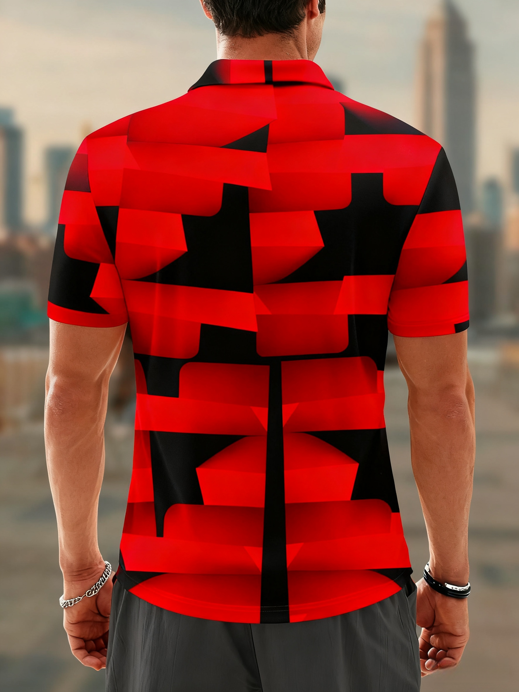 Moisture Wicking Golf Polo 3D Gradient Color Abstract Geometry