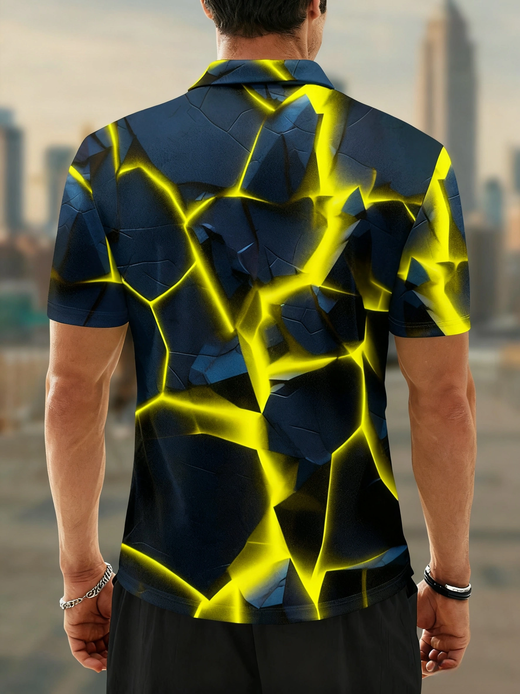 Moisture Wicking Golf Polo 3D Gradient Color Abstract Geometry