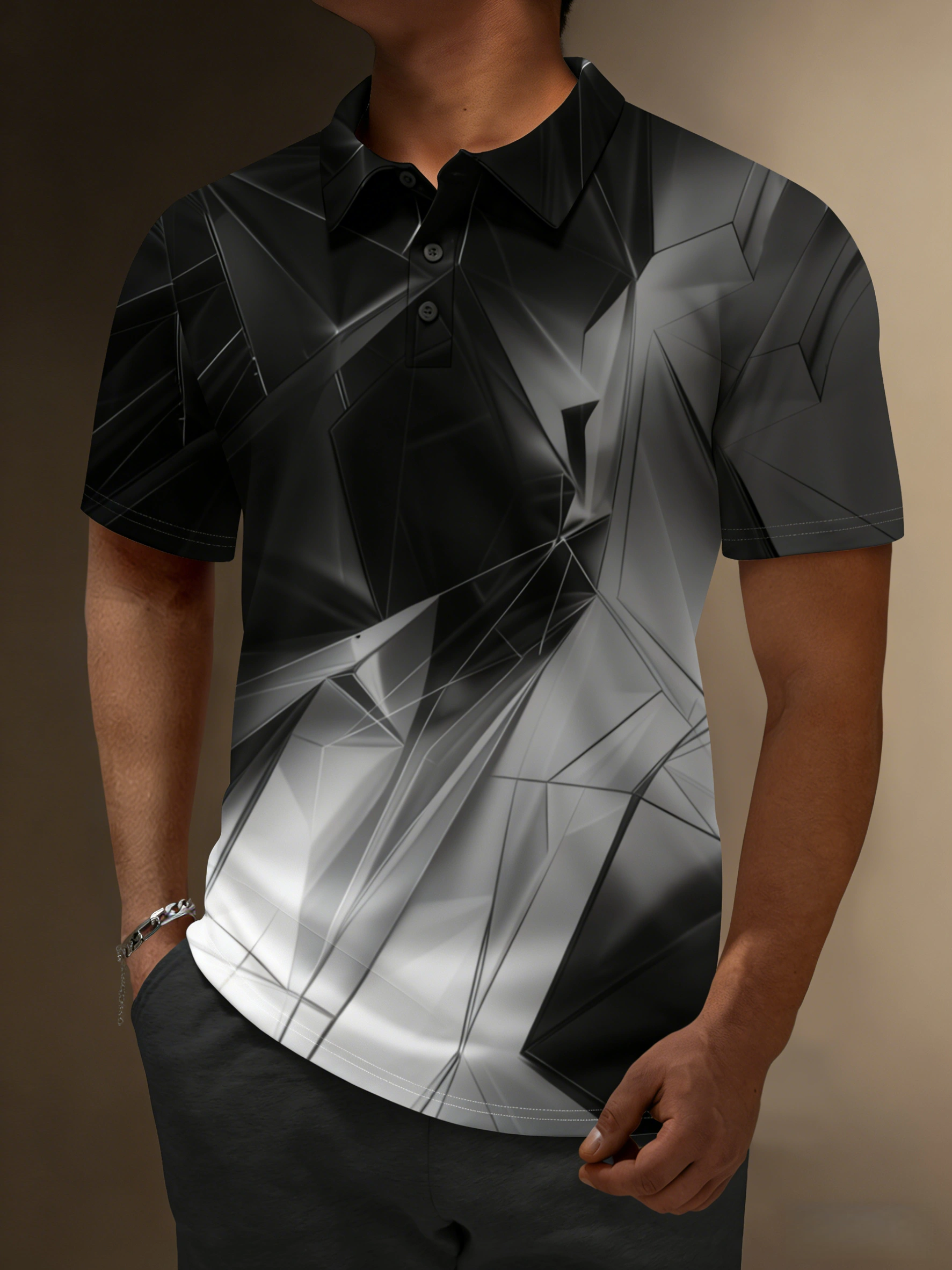 Moisture Wicking Golf Polo 3D Gradient Color Abstract Geometry Polo