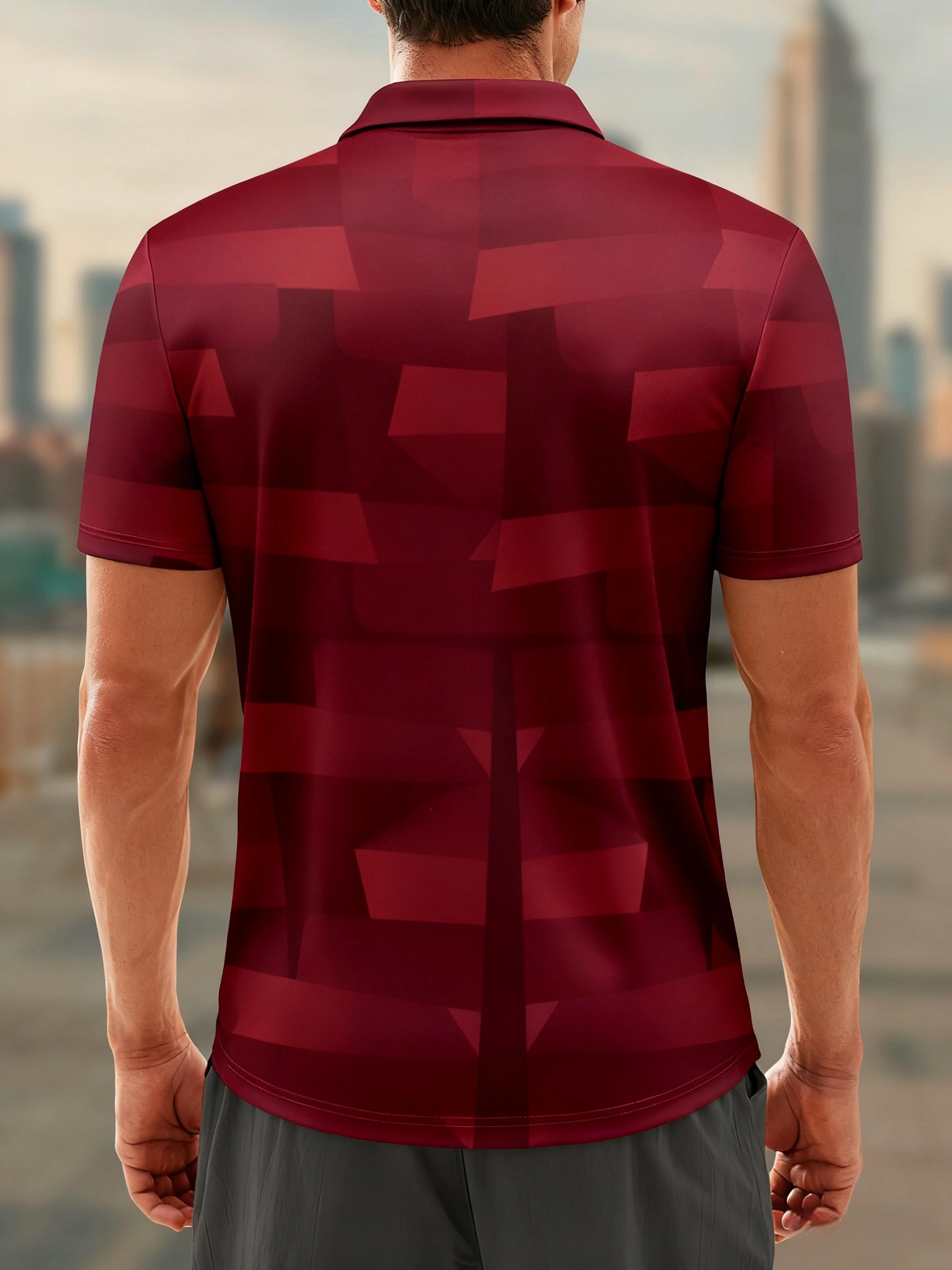 Moisture Wicking Golf Polo 3D Gradient Color Abstract Geometry