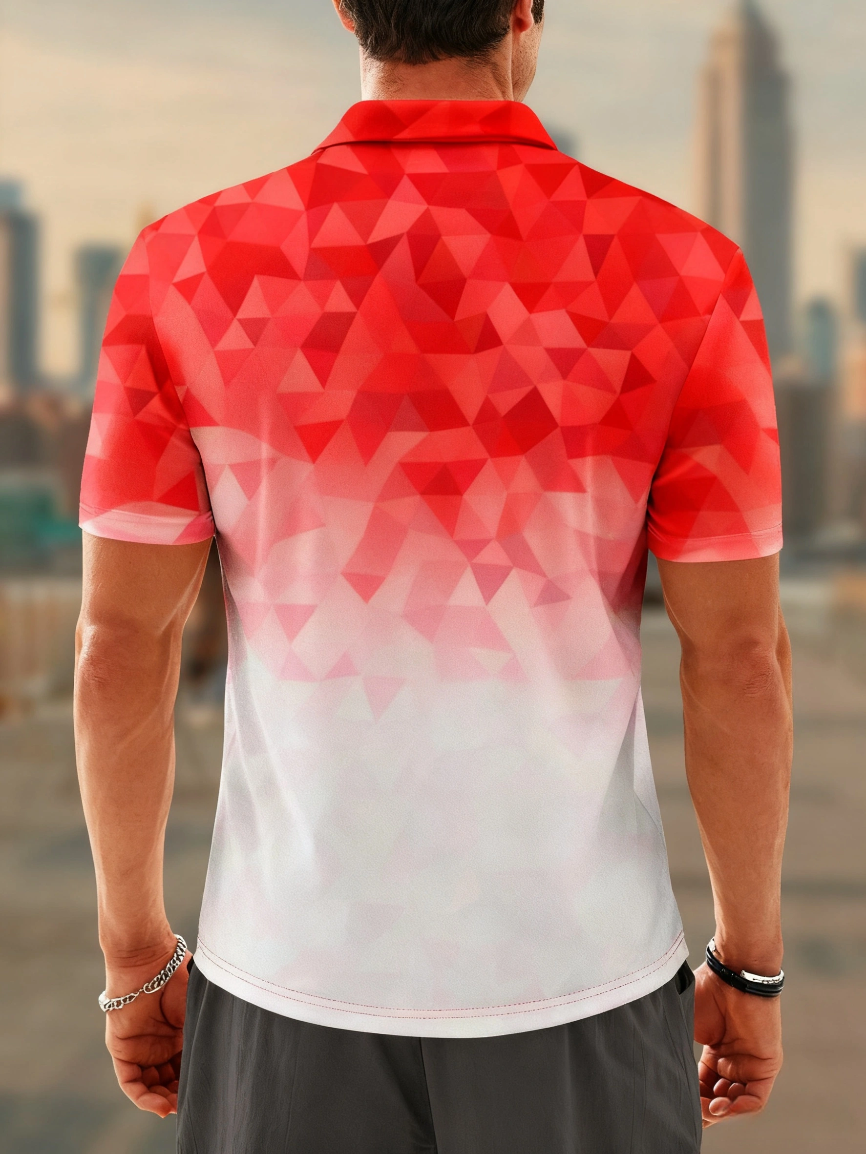 Moisture Wicking Golf Polo 3D Gradient Color Abstract Geometry
