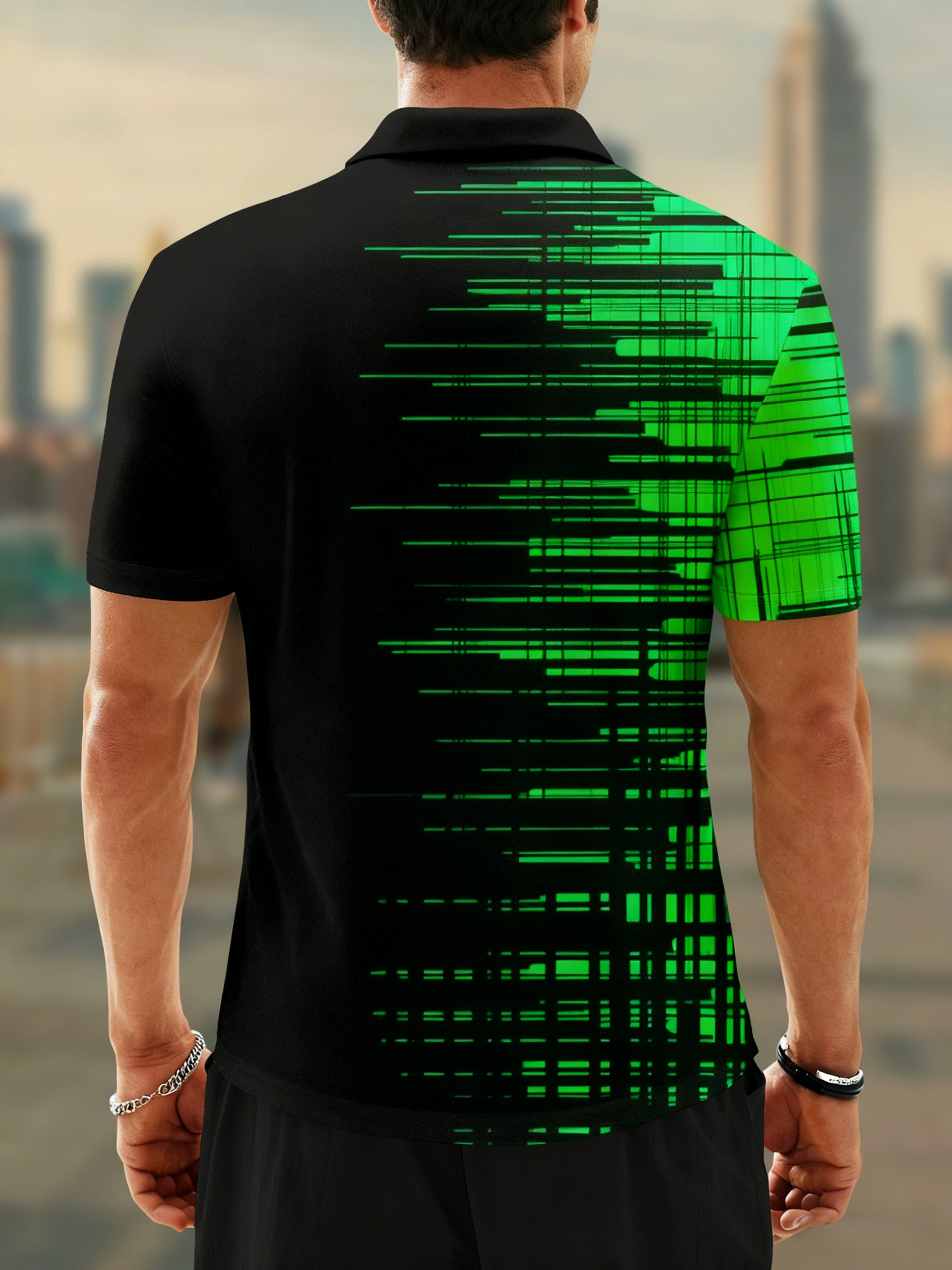 Moisture Wicking Golf Polo 3D Gradient Abstract Stripes Polo