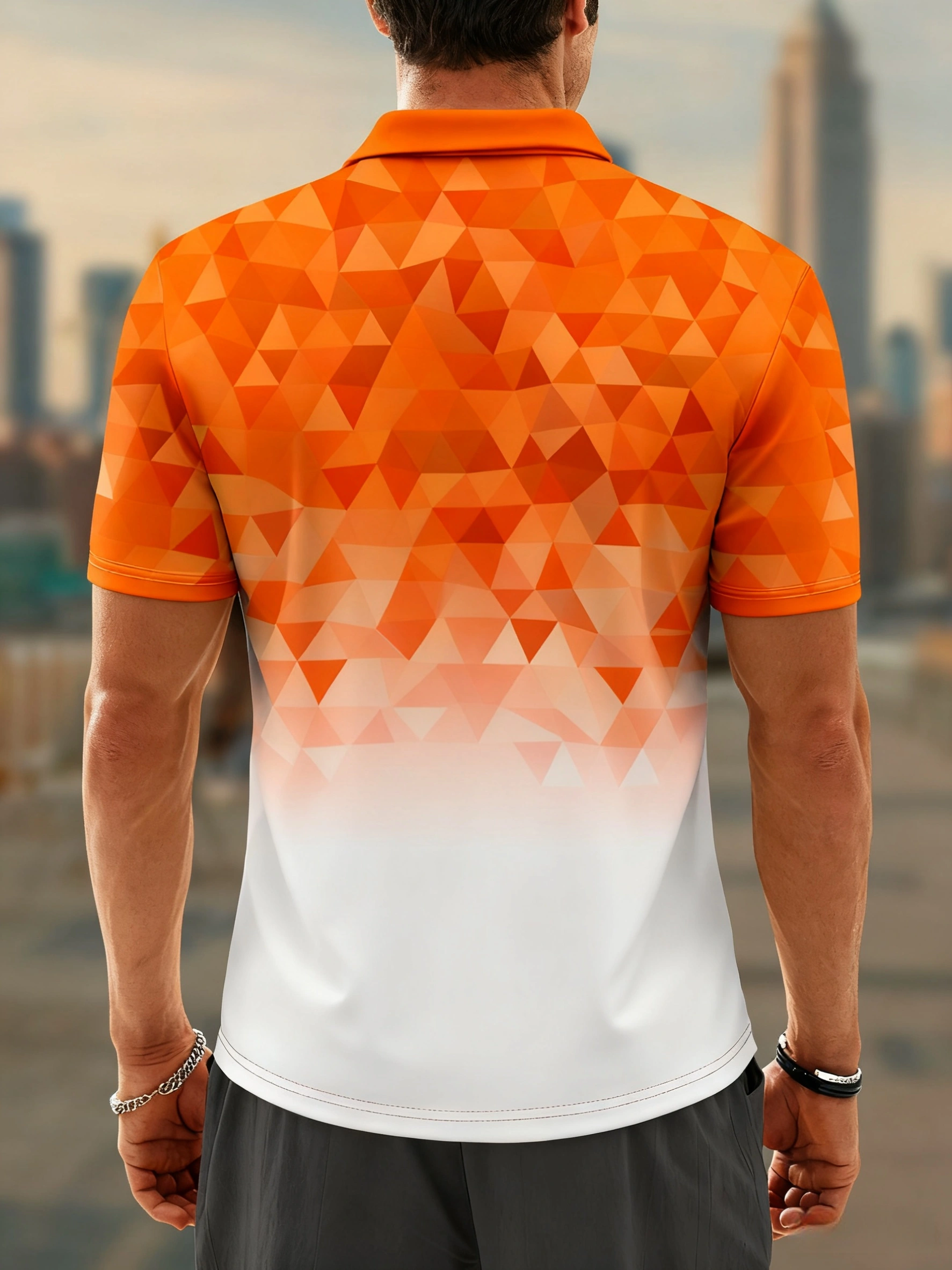 Moisture Wicking Golf Polo 3D Gradient Color Abstract Geometry
