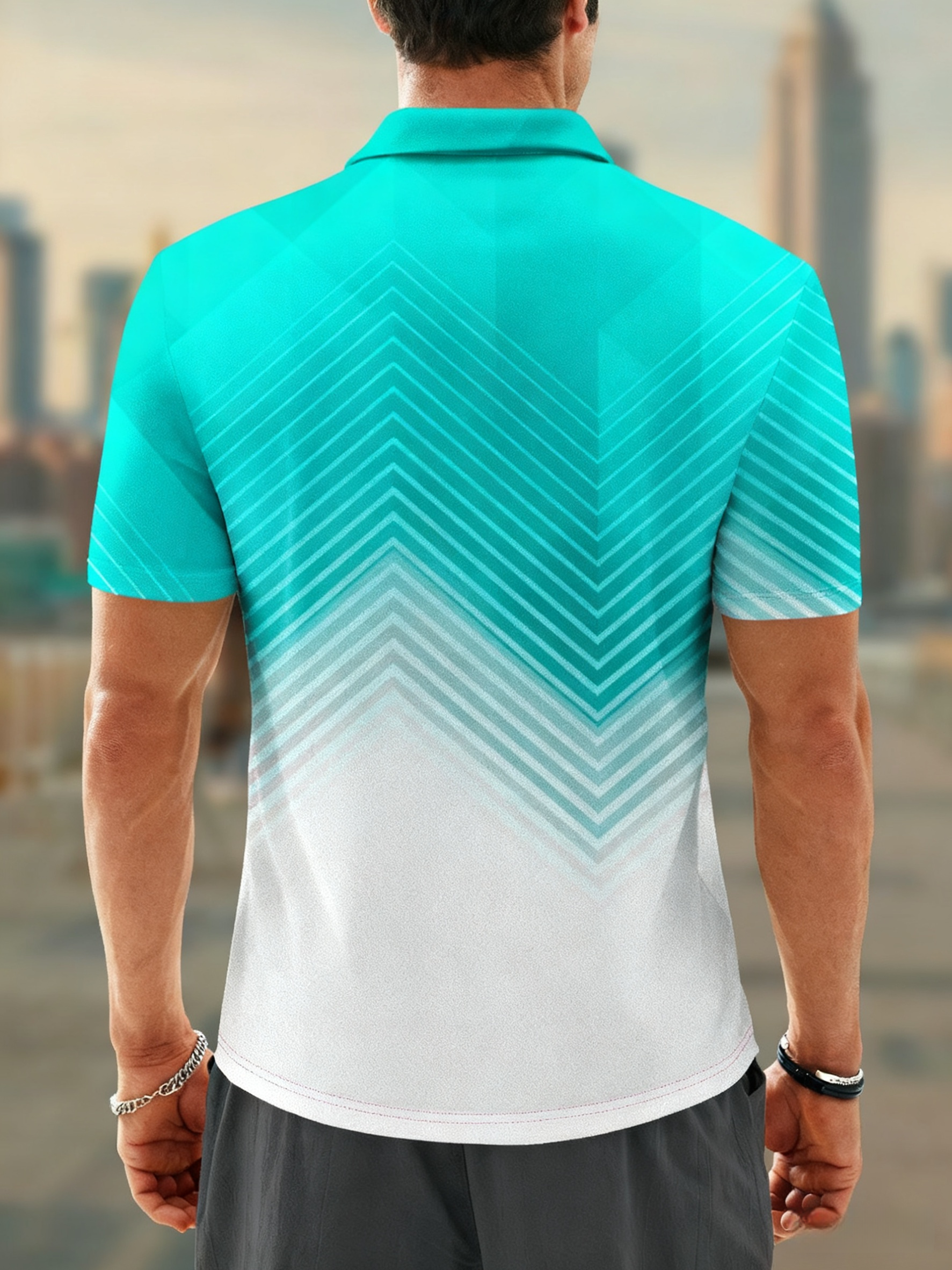 Moisture Wicking Golf Polo 3D Gradient Color Abstract Geometry