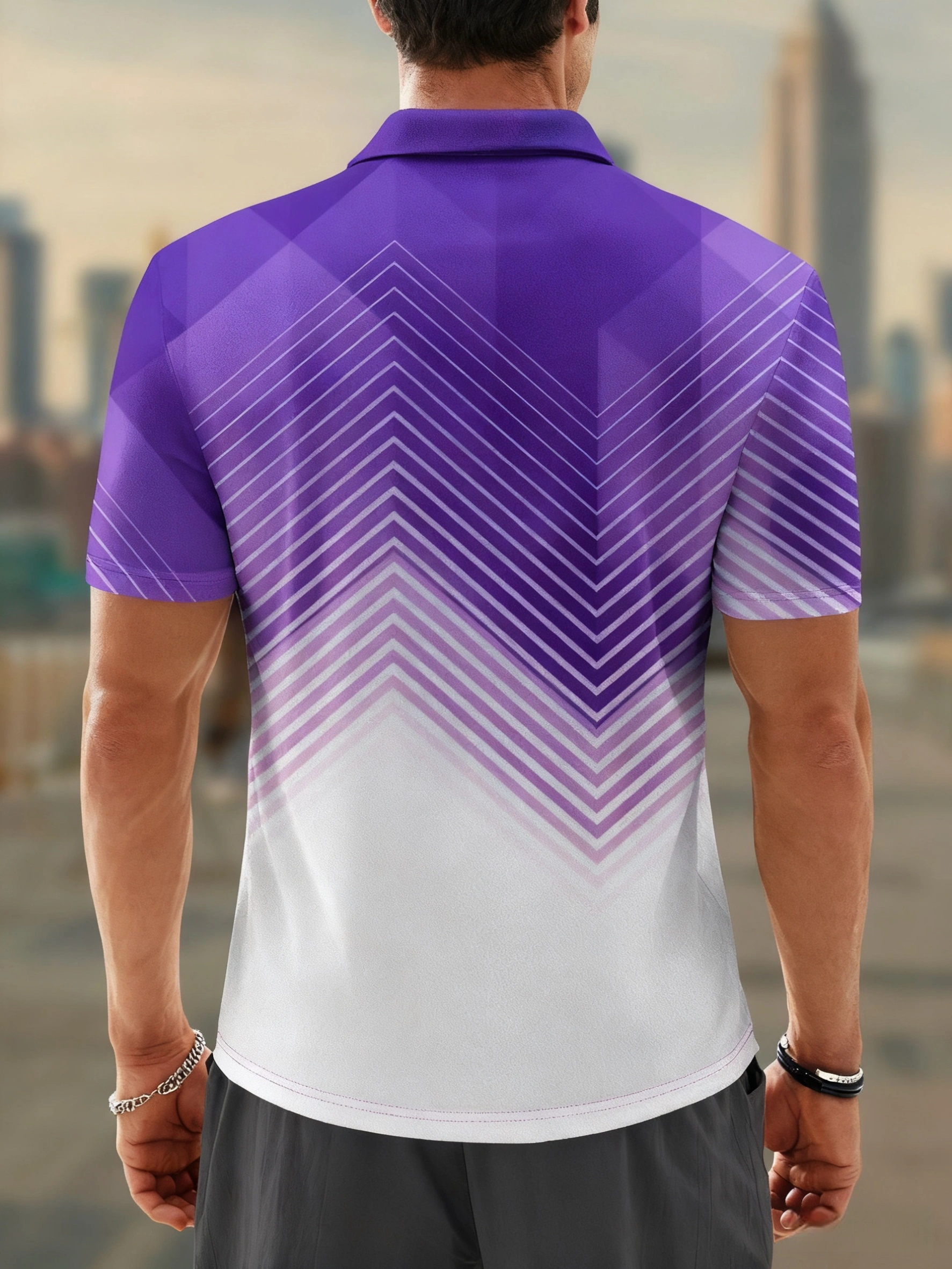 Moisture Wicking Golf Polo 3D Gradient Color Abstract Geometry