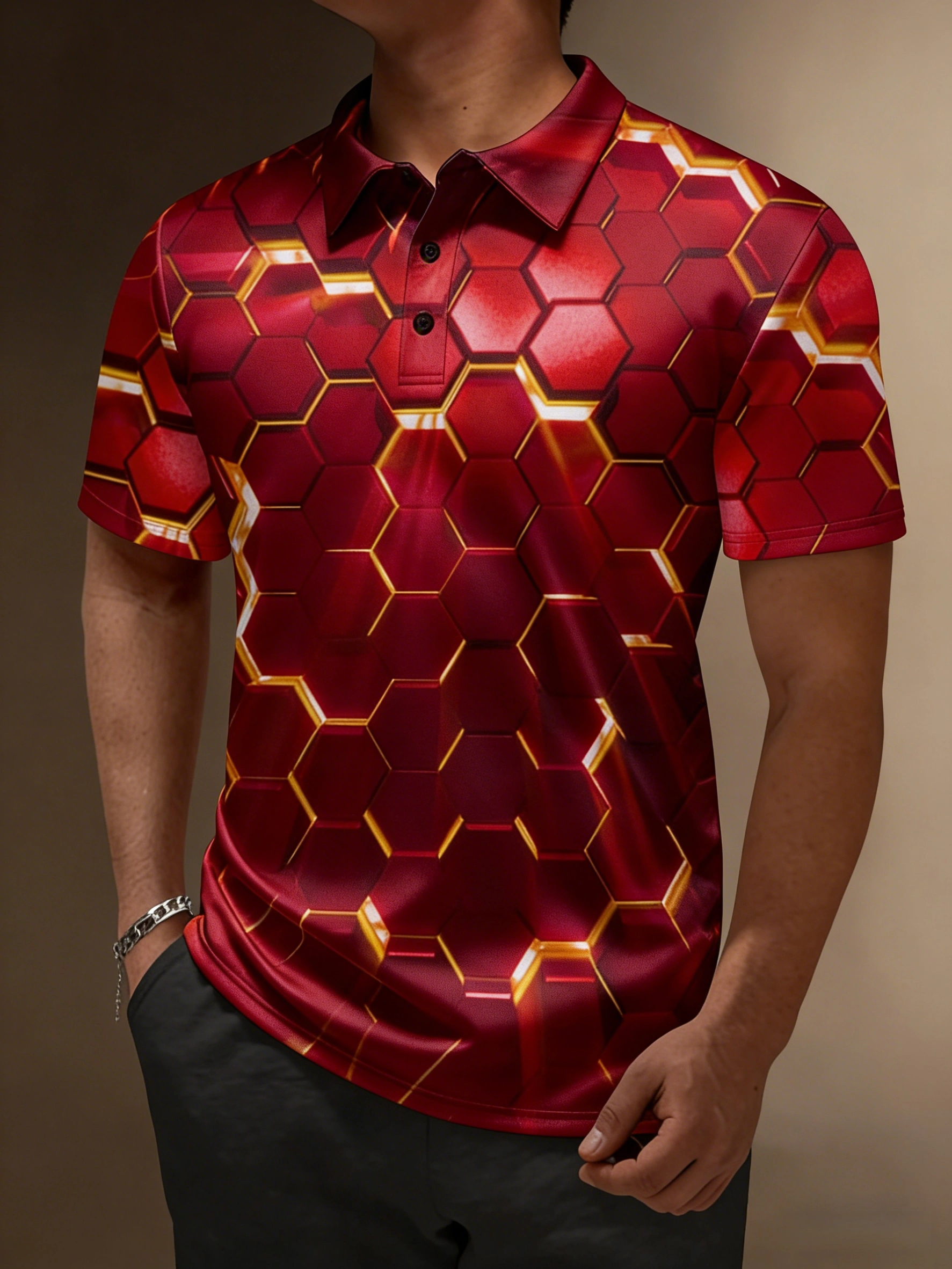 Moisture-wicking Golf Polo 3D Gradient Color Abstract Geometric Polo