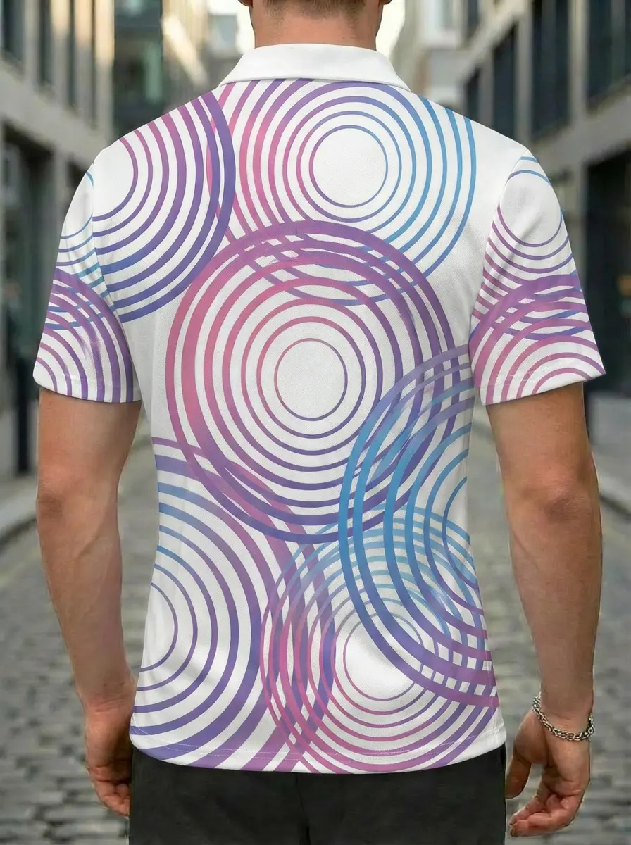 Moisture-wicking Gradient Circle Pattern Button Short Sleeve Golf Polo Shirt
