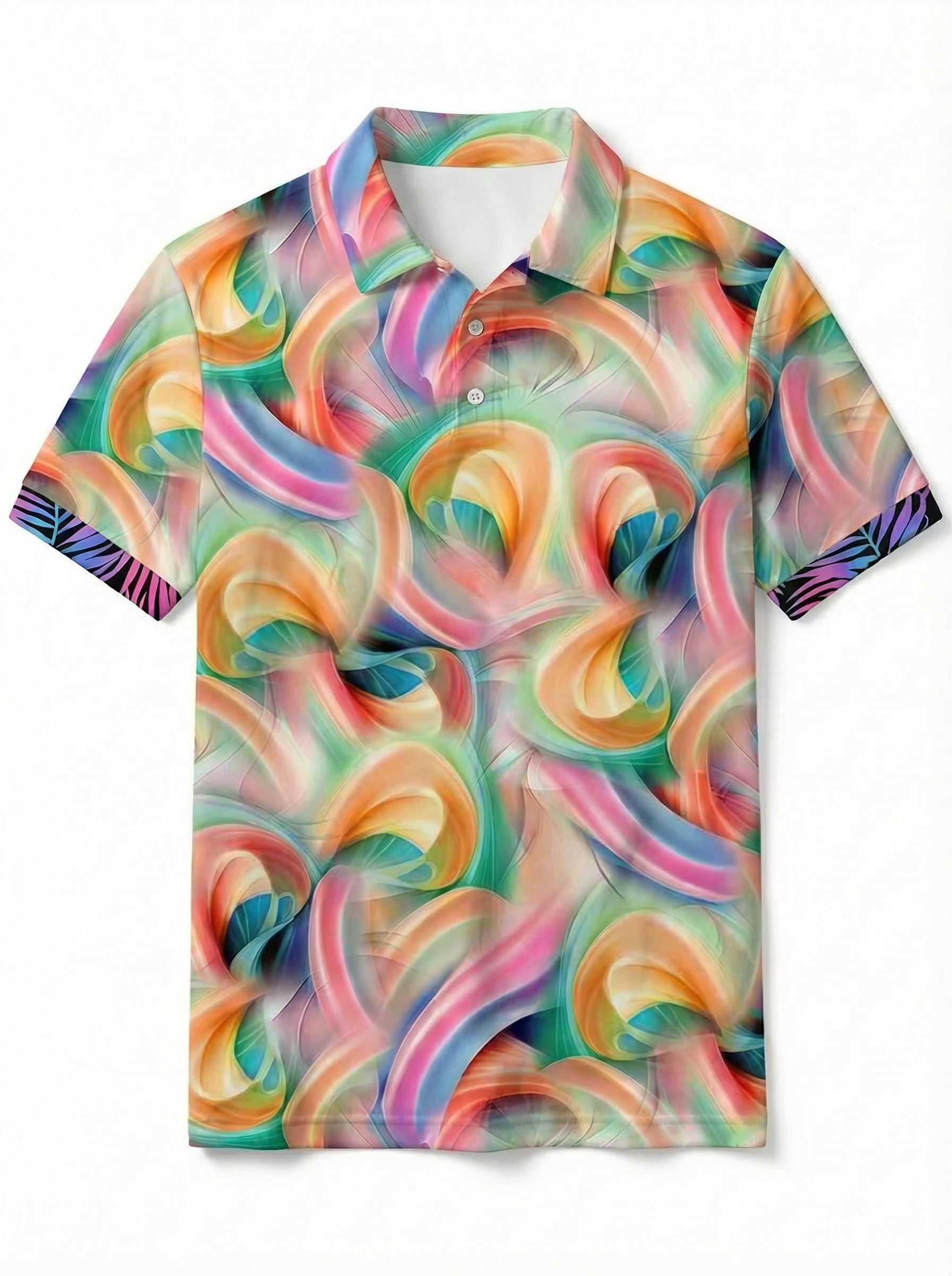 Cool Colorful Abstract Ethnic Swirl Pattern Printing Short Sleeve Polo