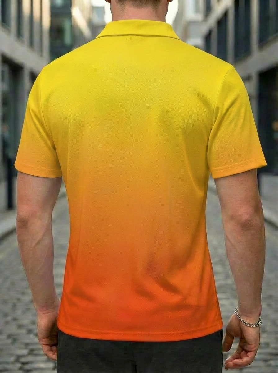 Moisture-wicking Yellow Orange Ombre Pizza Chef Graphic Button Short Sleeve Golf Polo Shirt