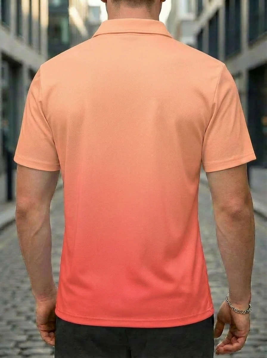 Moisture-wicking Peach Sunset Beach Graphic Button Short Sleeve Golf Polo Shirt