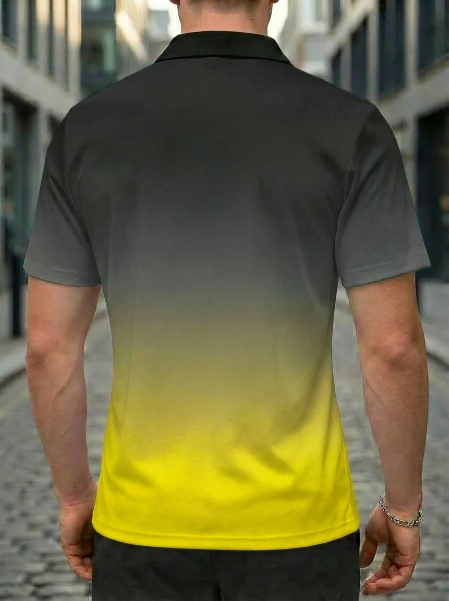 Moisture-wicking Black Yellow Ombre Street Graffiti Graphic Button Short Sleeve Golf Polo Shirt